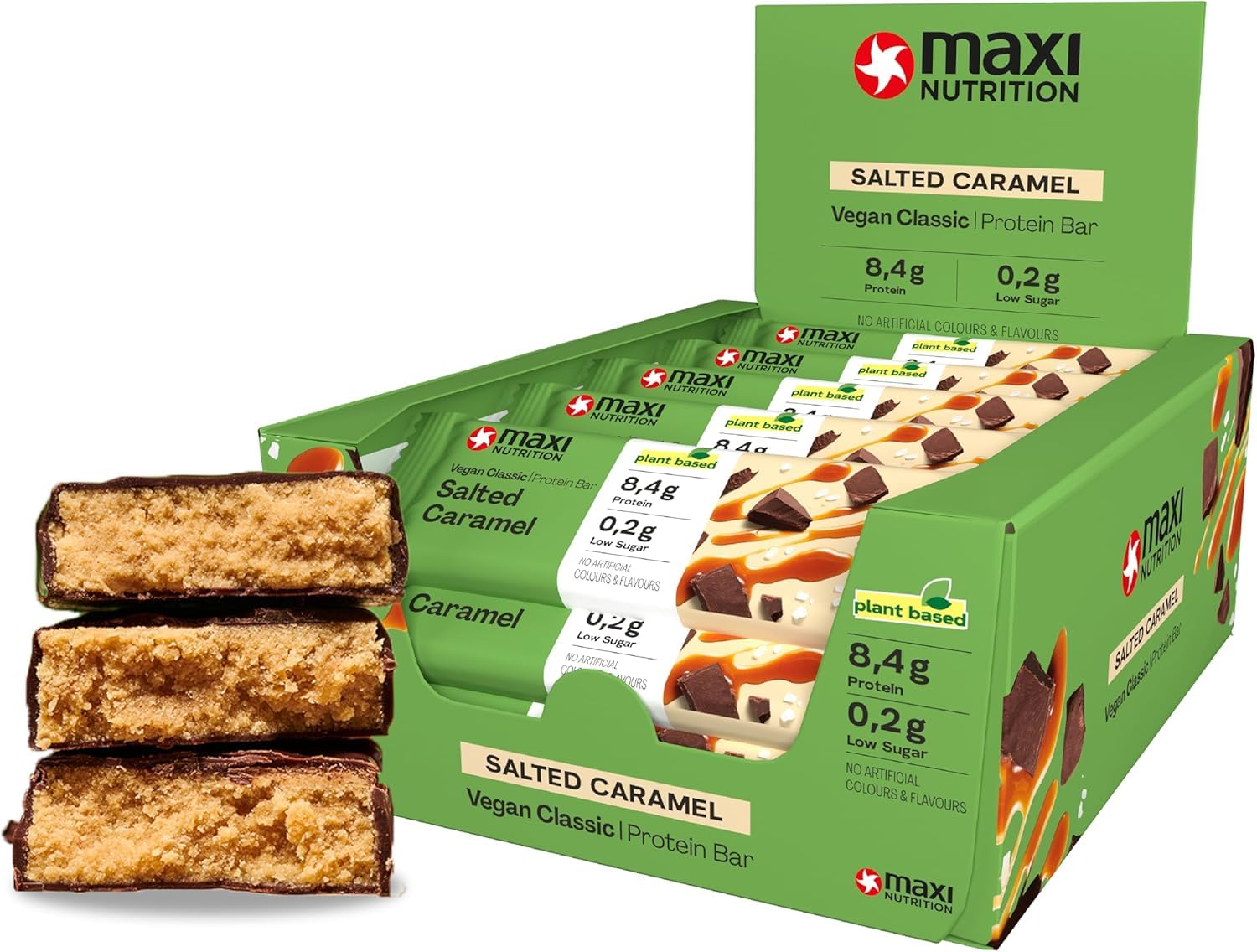 MaxiNutrition Classic protein Bar vegan Salted Caramel 35g, 122 kcal, 8.4g protein, 16 x 35g bars