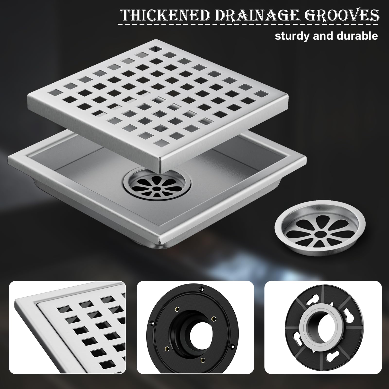 Drenaje de ducha de 10 cm, coladores de drenaje de azulejos de baño, para tubos de 2 o 3 pulgadas, níquel cepillado, acero inoxidable, desagüe de ducha, inserto de baño con brida extraíble estilo