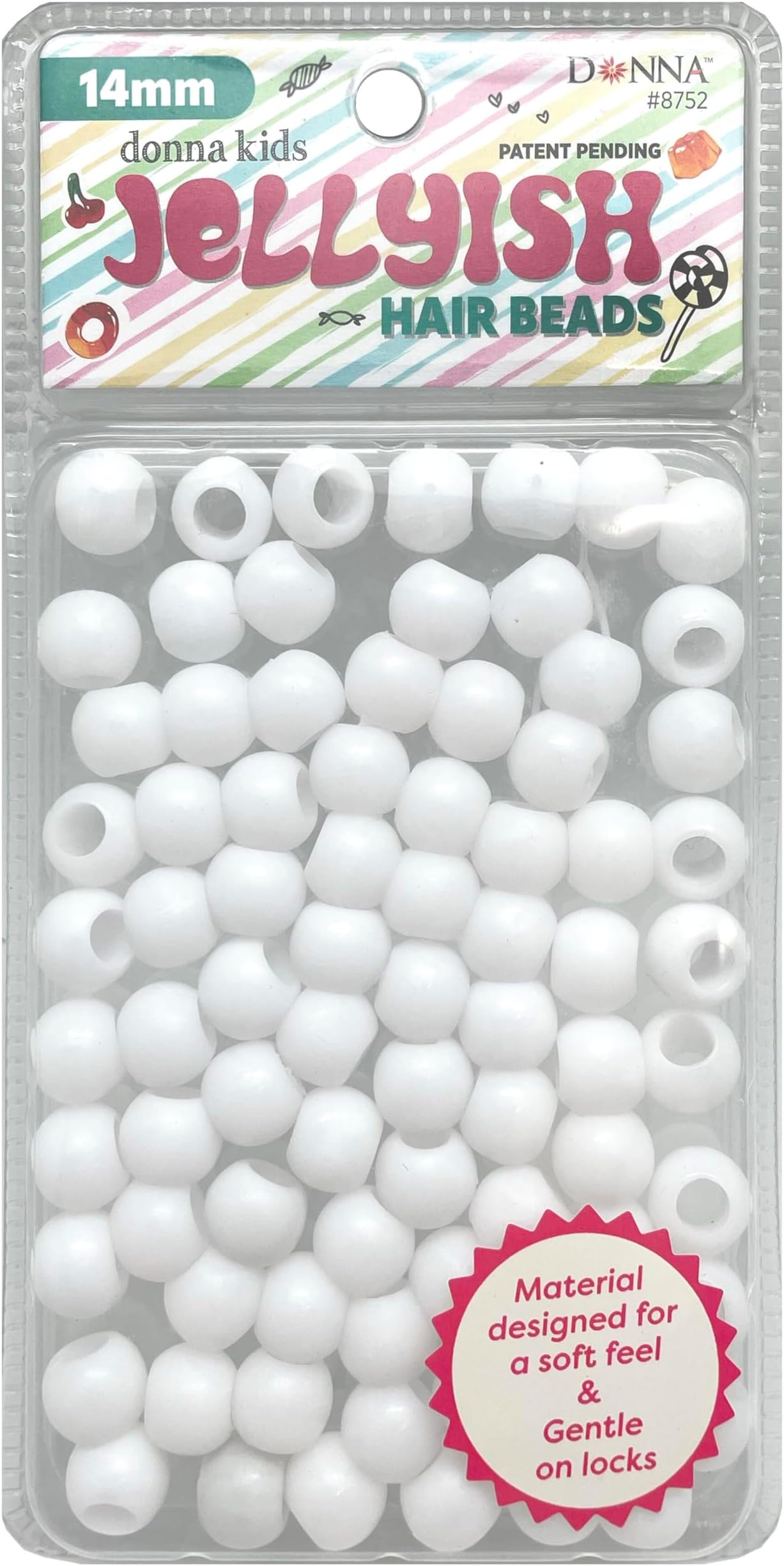 Donna Kids Jellyfish Hair Beads 14MM White – Soft Silicone-Feel Rubber Beads for Braids & Ponytails, Durable Twist for Kids Hairstyles, DIY Jewelry & Craft Making, 1 Pack