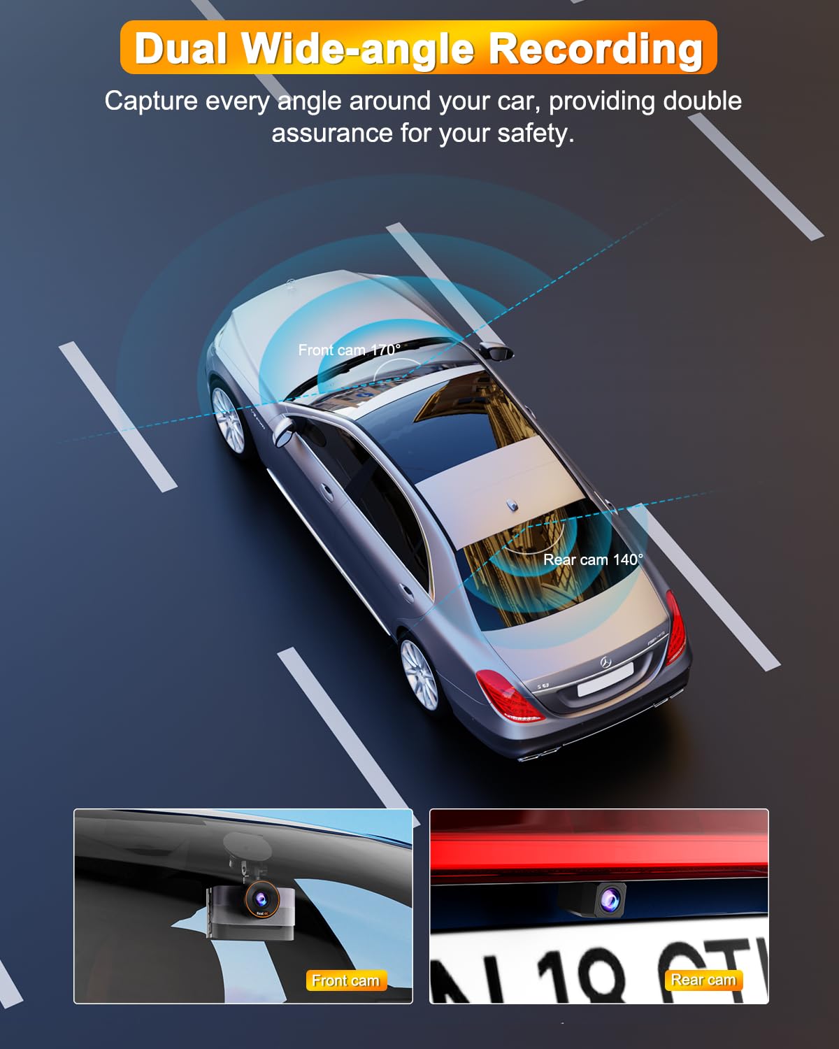4K Dashcam Auto Fronte Retro,Dash Cam WiFi,Doppia Telecamera Auto Scheda SD 64G, 24H Monitor di Parcheggio, Visione Notturna, WDR, Grandangolo 170°+140°, Sensore G, Controllo App
