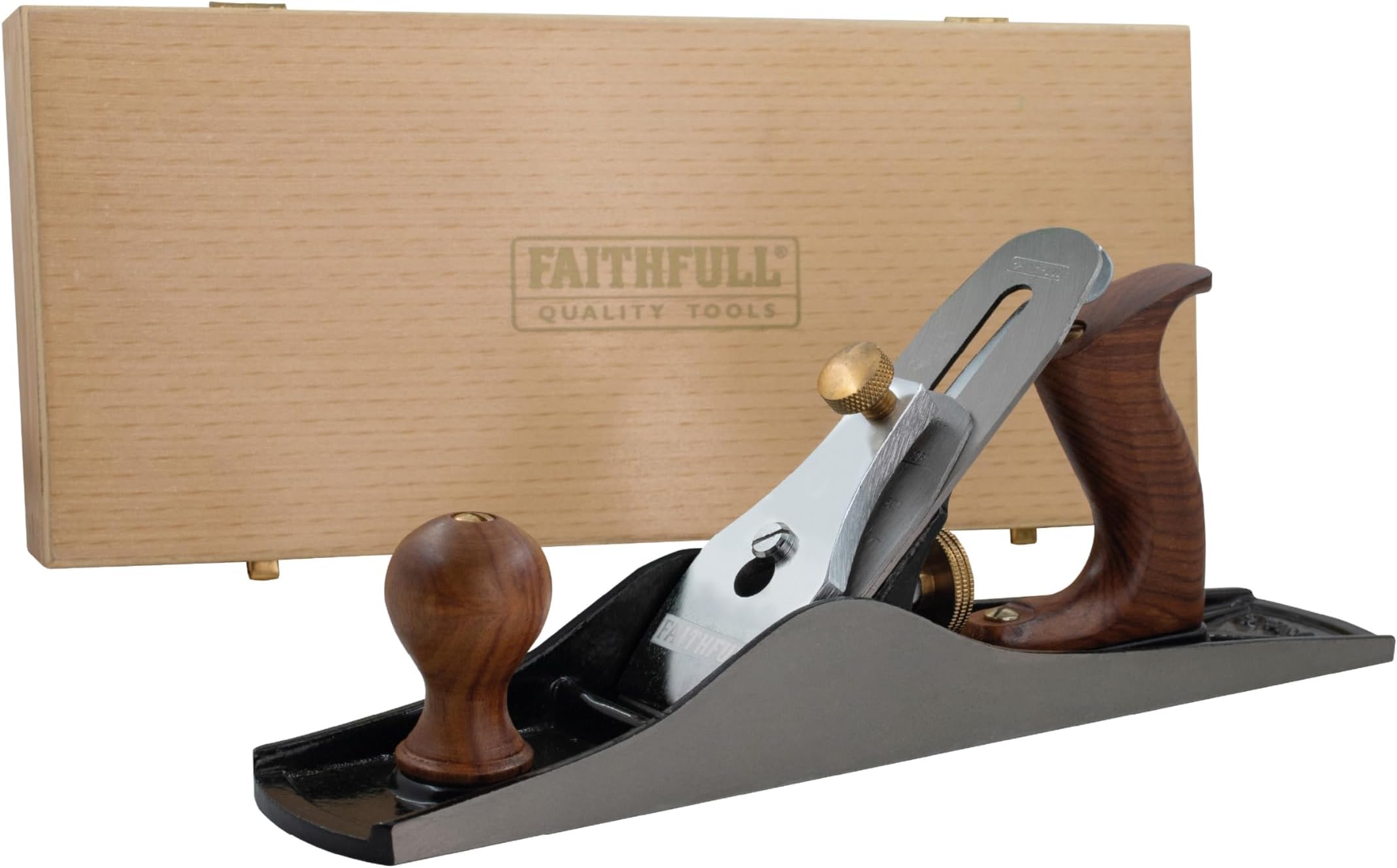 Faithfull No.5 Jack Plane in Wooden Storage Box – Precision Machined Cast Iron Bench Plane Hand Tool for Hard & Soft Wood, Initial Timber Preparation, Cabinet Work & General Carpentry