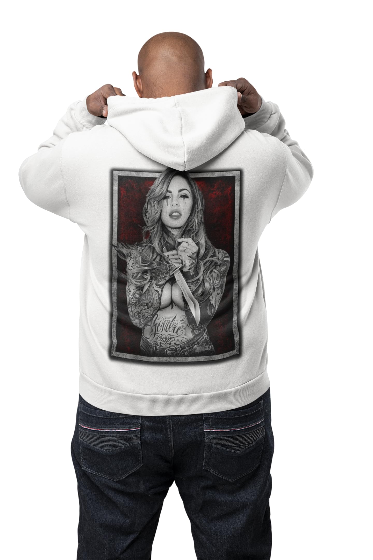 knut Fashion & Streetwear Kapuzenpullover Herren Backprint Tattoo Girl Realistic Motiv Männetr Hoodie mit Kapuze Outfit Rockiger Langarm Pullover Clothes Größen XS-5XL