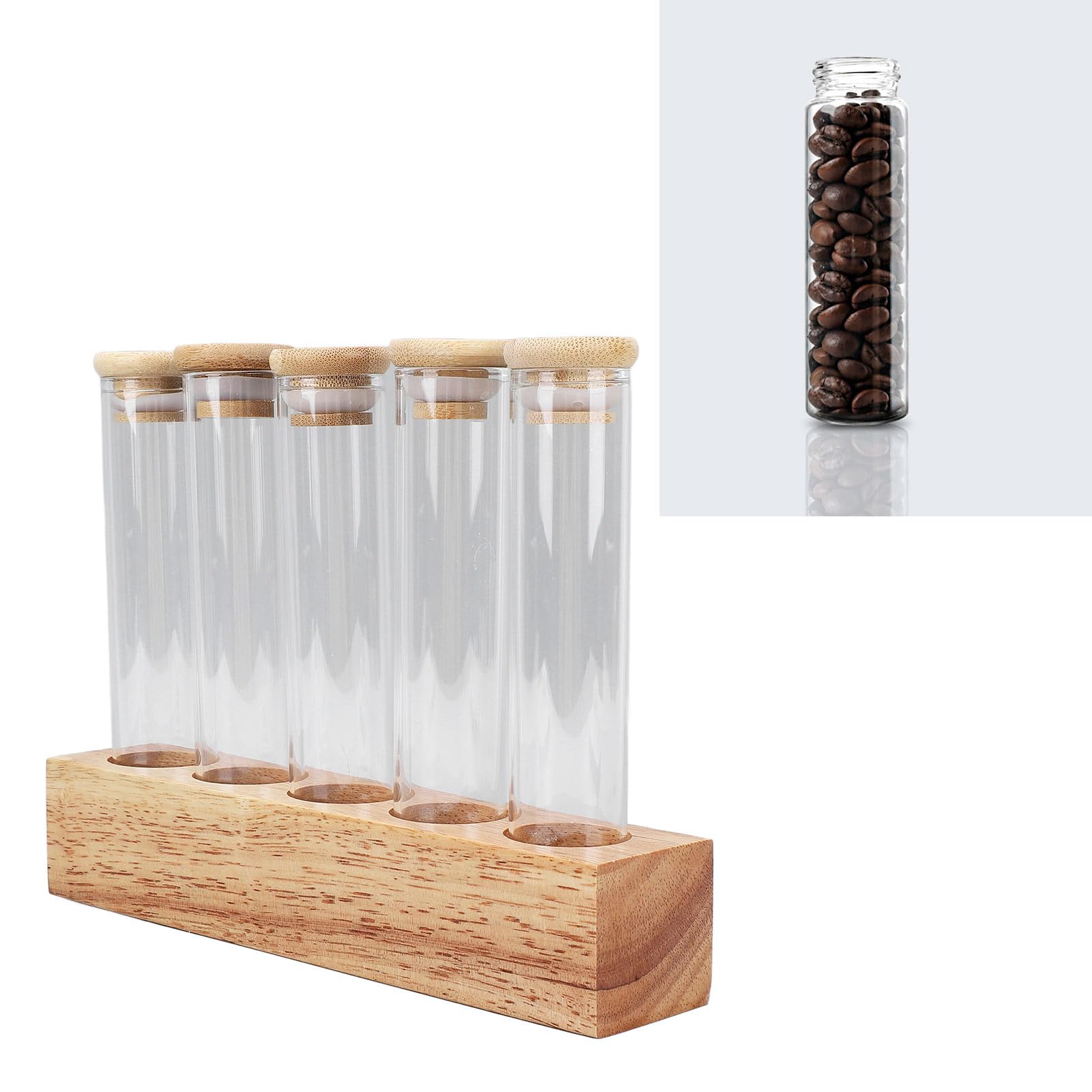 Focket Récipient de Pots de Grains de café, Stockage à Usage Unique de Grains de café en Verre en Bois Massif Stable Hermétique pour Comptoir (Focketn9ktea530c-13)
