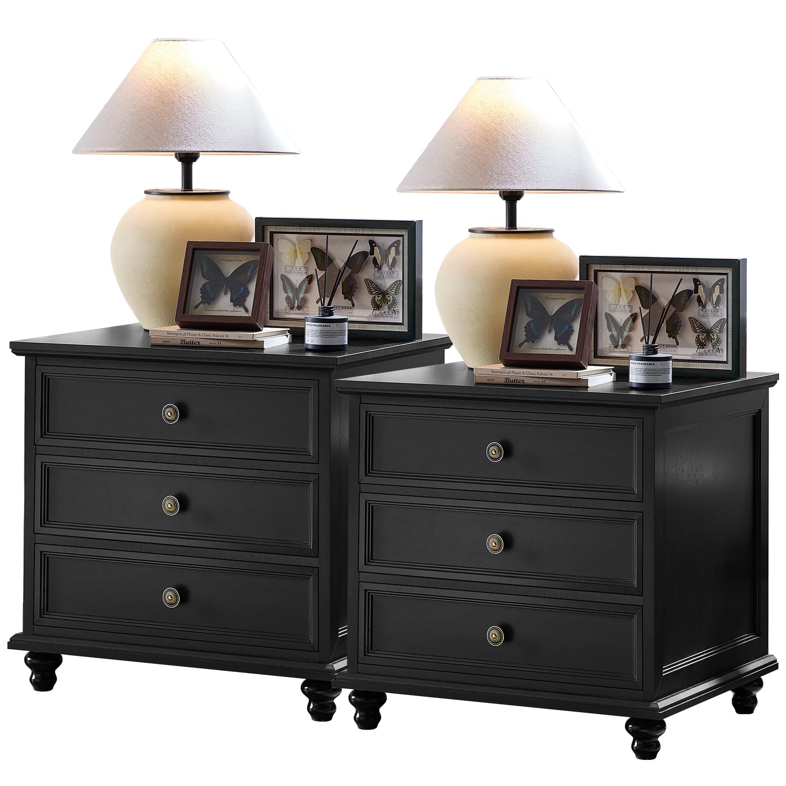 Joaxswe 24 inch Wide Farmhouse Night Stand Set of 2 with 3 Drawers