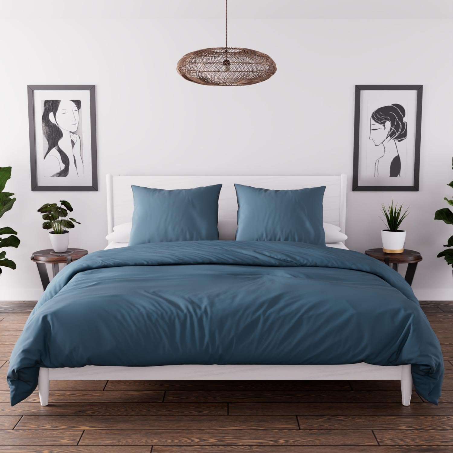 Soleil d'Ocre Intemporel Parure Housse de Couette Microfibre Lavée Bohème Bleu Canard 260x240 cm Chic pour la maison Vib