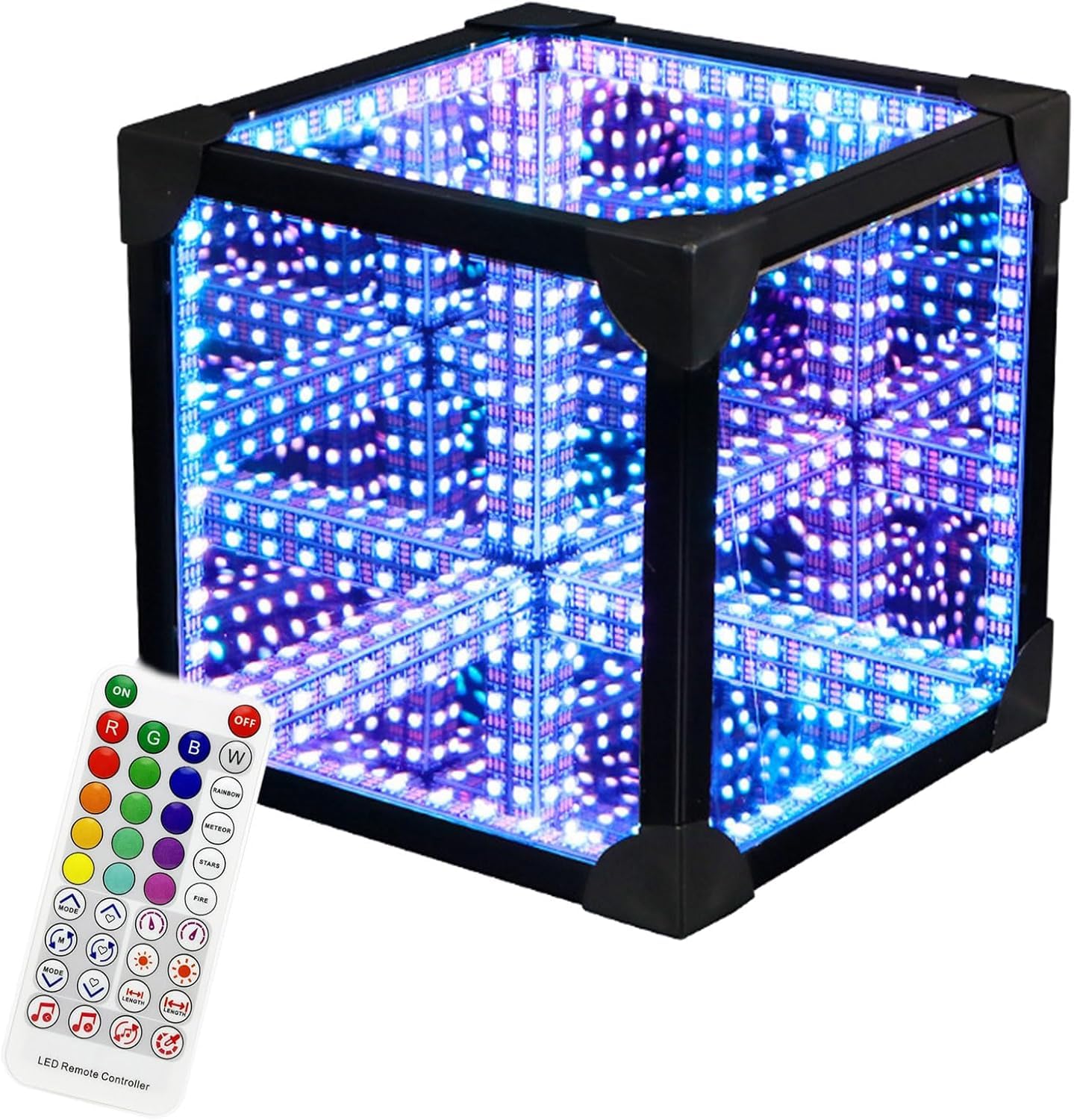 Lampa StołOwa Typu Mirror Tunnel, ReagująCa Na DźWięK, Z Pilotem, Rgb Kolory, Fajna Kostka Nocna, Do Gier (20 * 20 * 20cm)