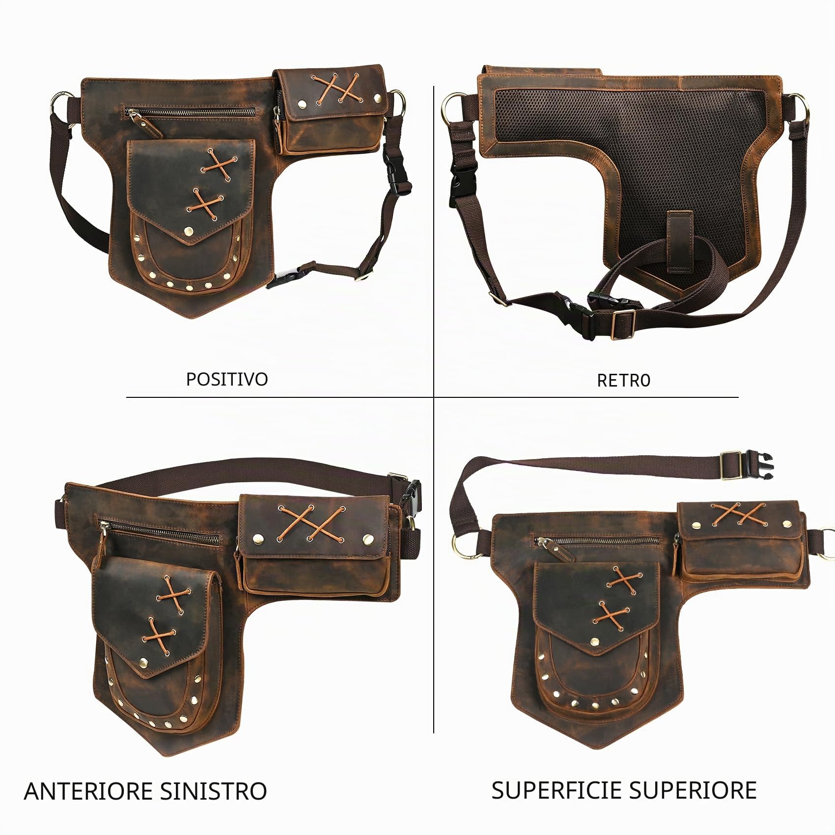 Tela Resistente All'acqua + Vera Pelle Moto Equitazione Travel Coscia Borsa per Gambe Marsupio in Vita Per Gli Uomini Donne FB211-8 (100% Vera Pelle-A-Marrone)