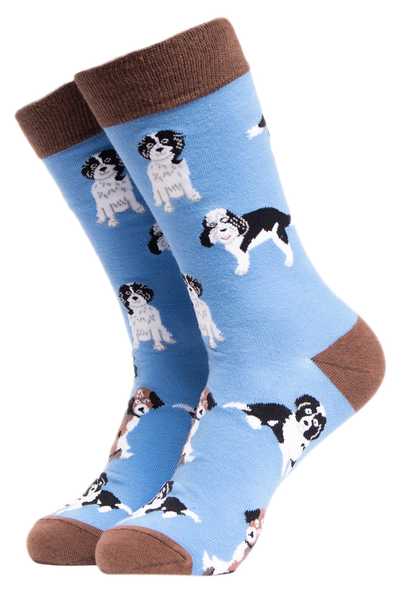 Soctopus Dog Patterned Novelty Socks Funny Crew Cocker, Spaniel, Corgi, Labrador Sausage Dog Print Socks (4-8, Collie Poo (Blue))
