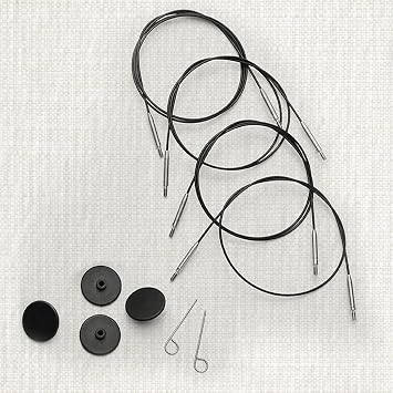 KnitPro - KnitPro The Mindful Collection Stainless Steel Black/Silver Swivel 360° Interchangeable Cable for 80cm Needle - 1 Piece