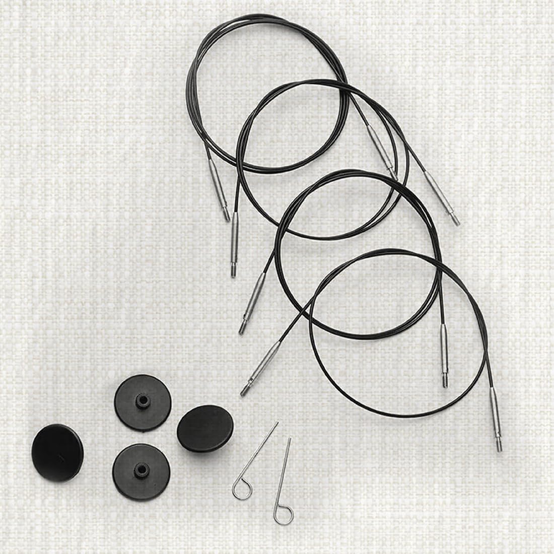 KnitPro - KnitPro Acciaio Inox Nero/Argento 360° Cavo Girevole Intercambiabile per Ago da 60cm con Cappucci Terminali e Chiave Cavo - 1 Set