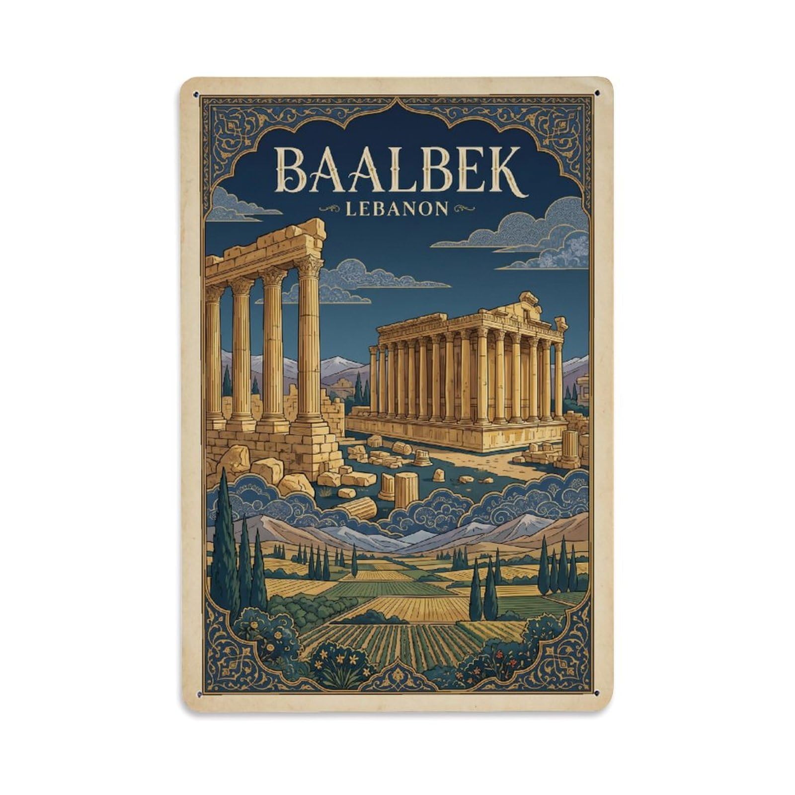 Metal Tin Sign Lebanon Baalbek Vintage Travel
