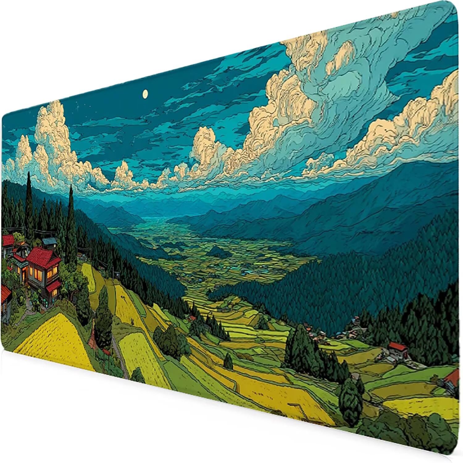 Blau Mauspad 90x40cm Schreibtischunterlage Landschaft Mauspad Gaming Leicht zu Reinigende, Rutschfest Tischunterlage Schreibtisch, Verbessert Präzision und Geschwindigkeit für Home Office Deko 7041-2z