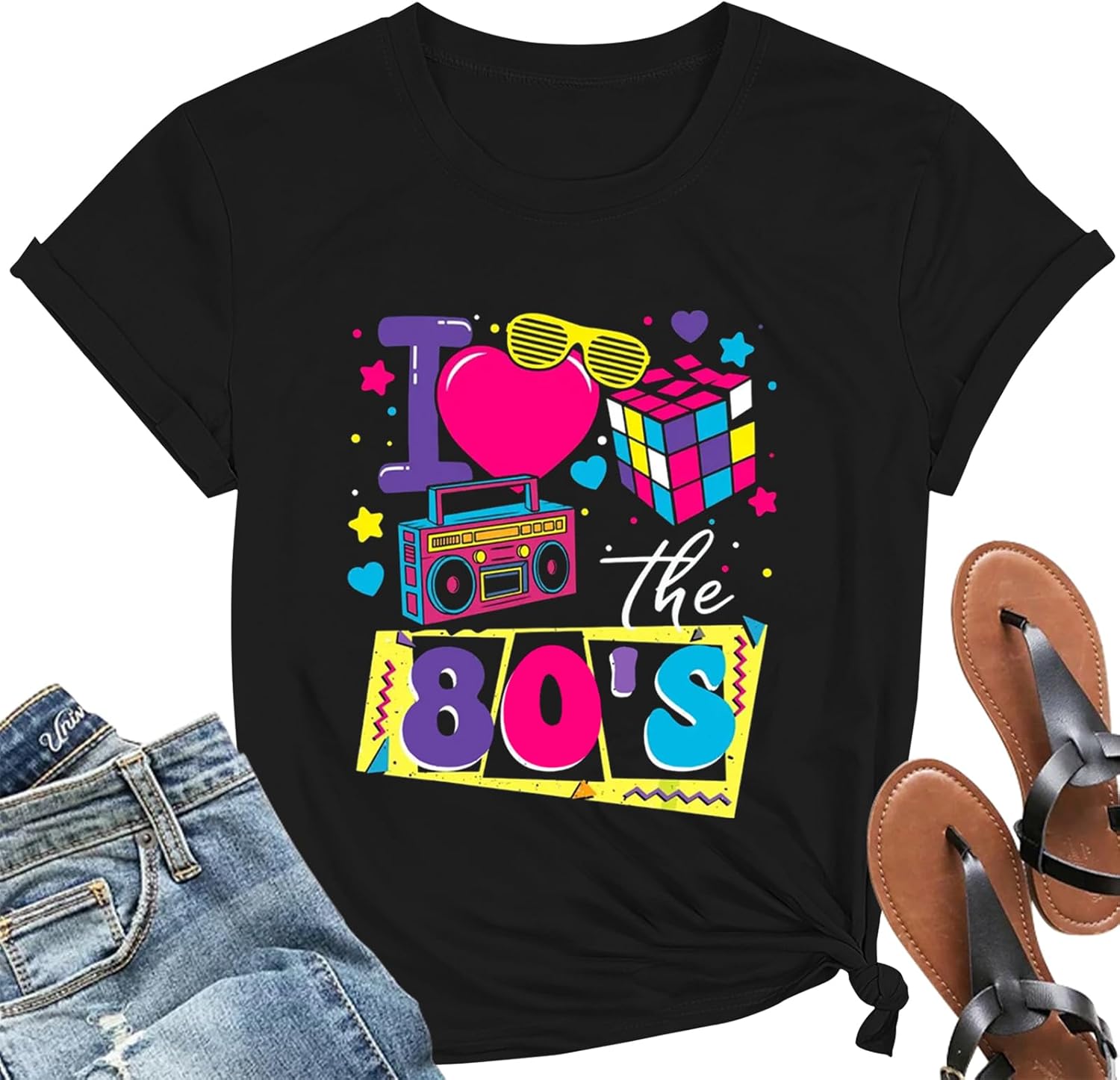 I Love The 80's Shirts for Women Vintage 80s Music Tee 80s Theme Party Short Sleeve Tops
