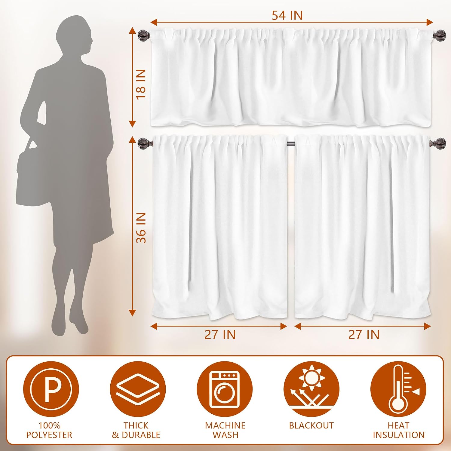 Halloween Kitchen Curtains and Valances Set 3 PCS for Window