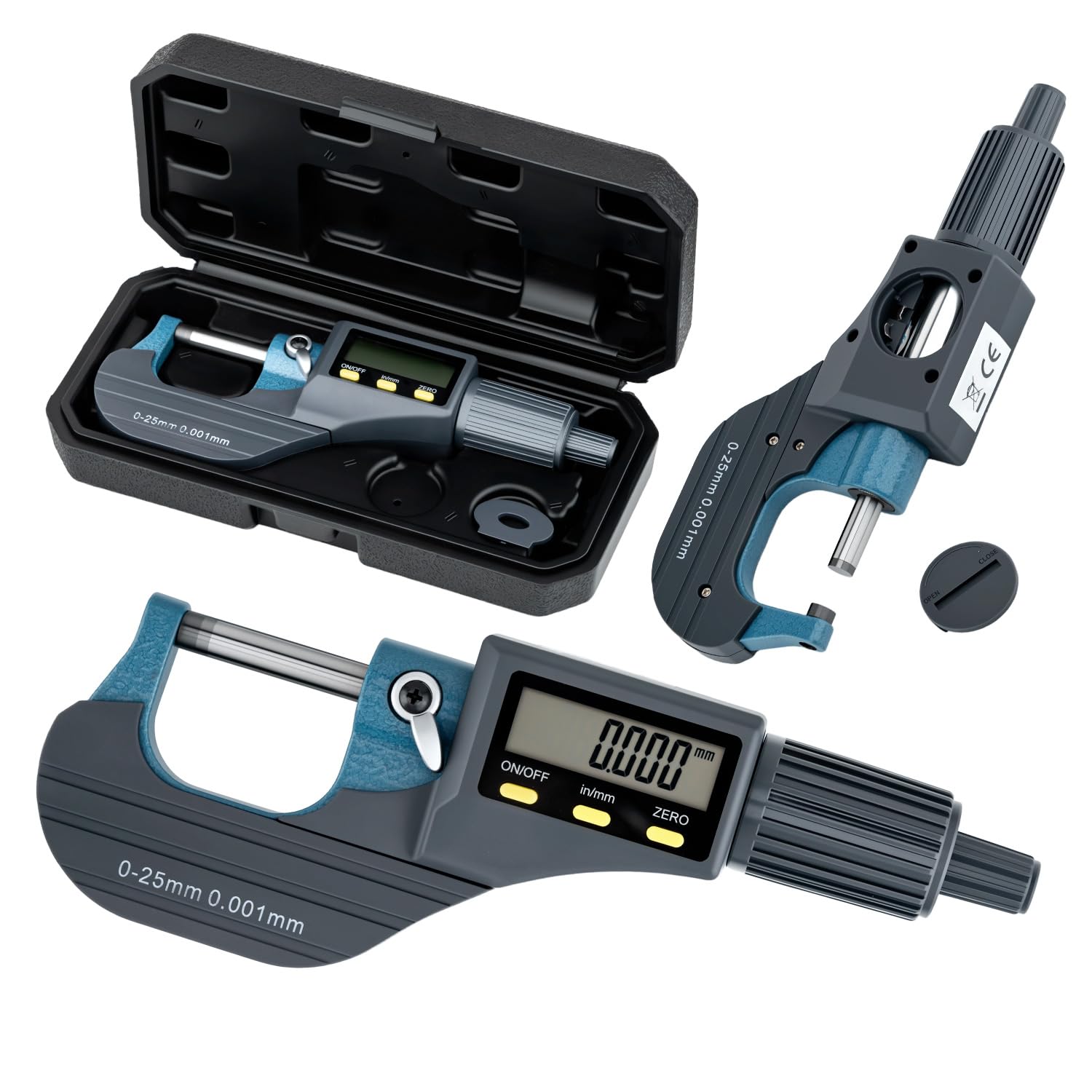 Digitales Mikrometer 0-25mm Mikrometerschraube Digital mit LCD-Display, Bügelmessschraube Elektronisch, 0.001mm Hohe Präzision, mm/Zoll für Werkstatt & Heimwerker