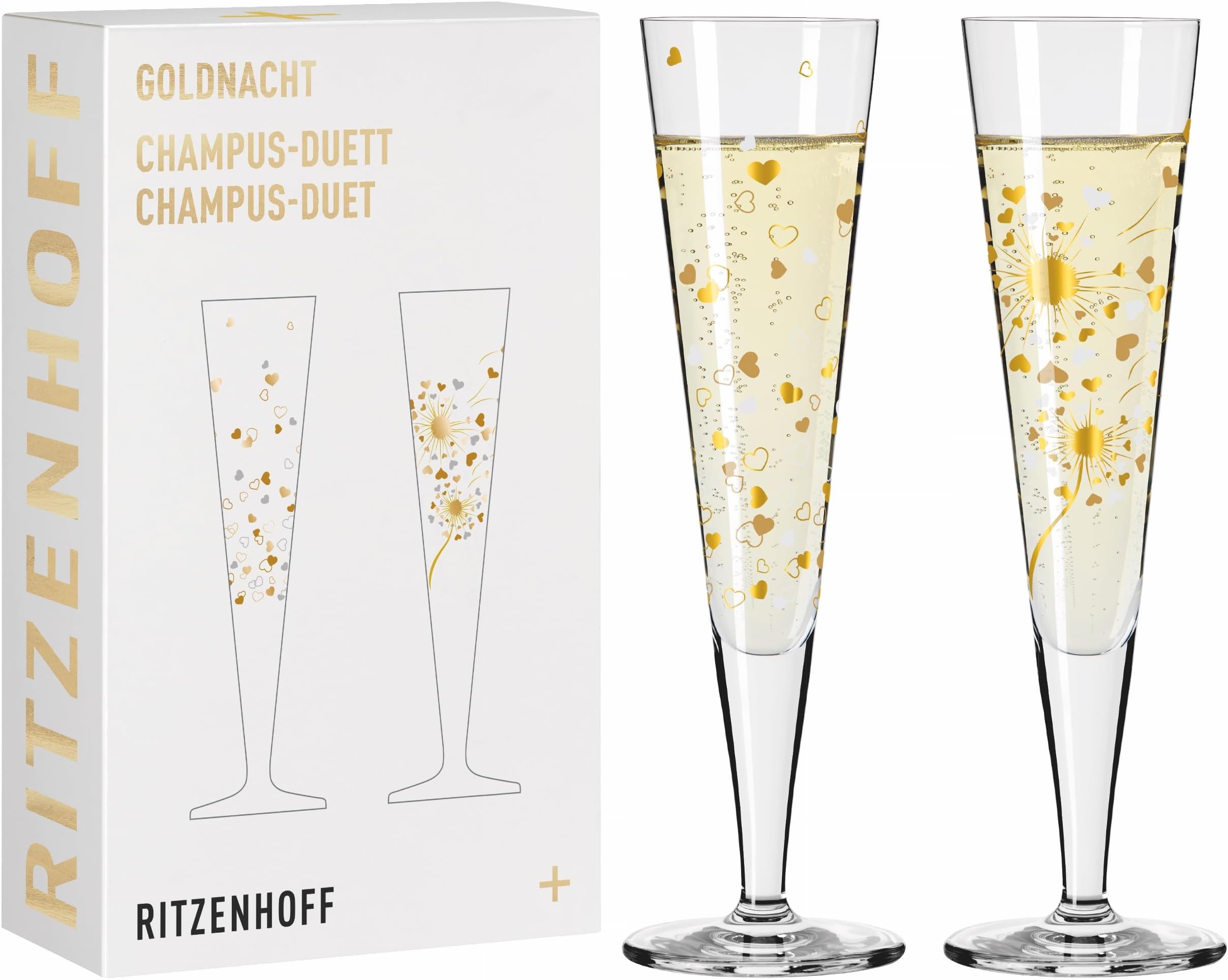 Goldnacht 6031007 Champagne Glass 200 ml Set of 2 F24 Designer Piece with Real Gold Made in Germany