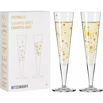 RITZENHOFF Champagne Glass Set of 2 &ndash; 200 ml &ndash; Made in Germany | Item no. 6031007, Goldnacht series, 2 champagne glasses, 200