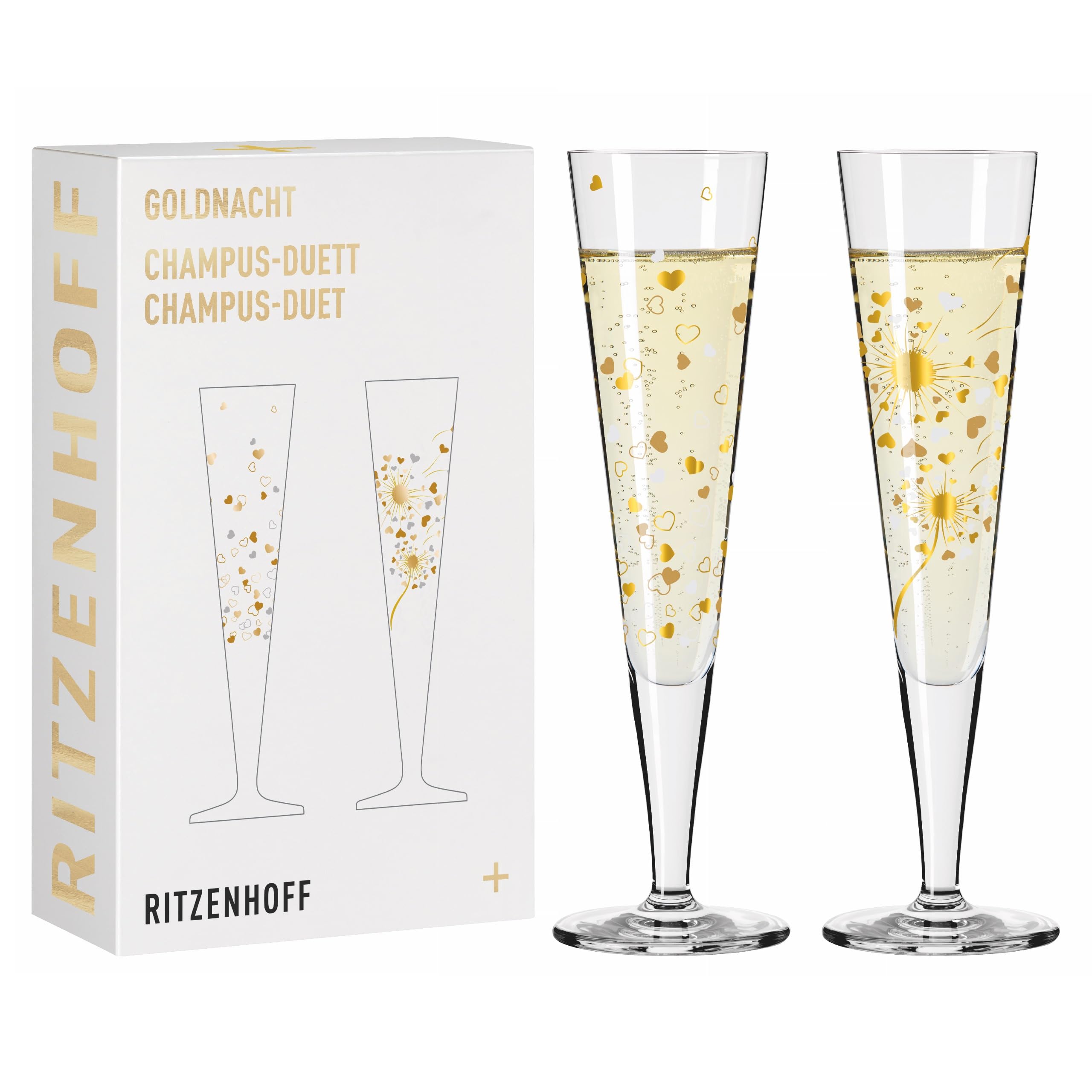 RITZENHOFFGoldnacht 6031007 Champagne Glass 200 ml Set of 2 F24 Designer Piece with Real Gold Made in Germany