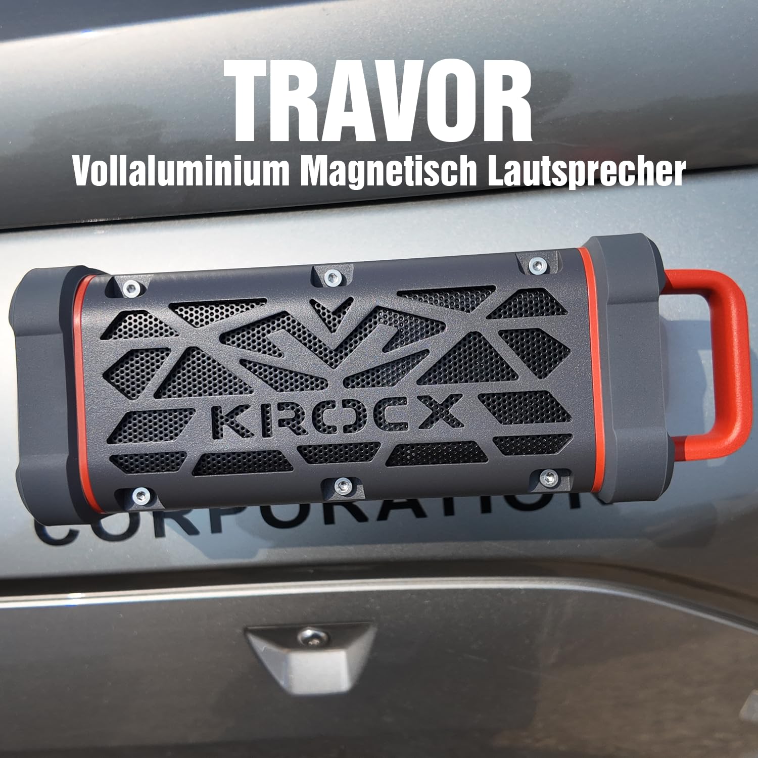 TRAVOR Aluminium Bluetooth Lautsprecher mit Magnet für Reise & Camping | TWS & Bass Boost für Camp, Garten BBQ & Outdoor-Momente, IP68 für Regen, Staub & Schmutz, 25 Std. Akku für Reise & Wasser