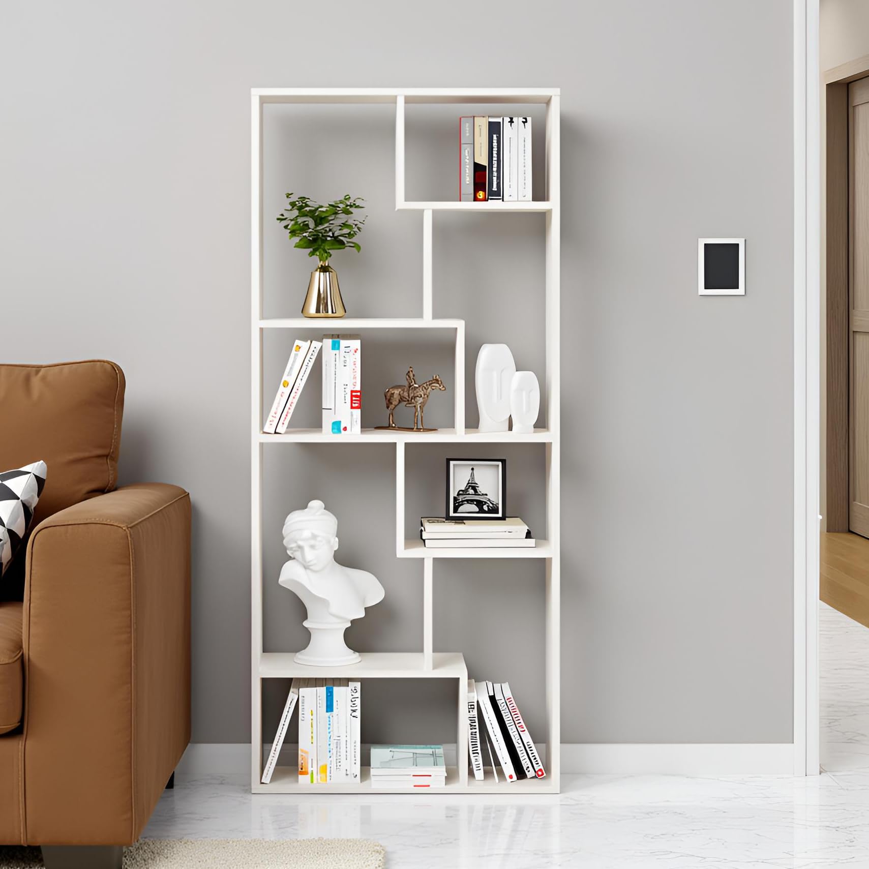 FURNEASER Krimson Modern 8-Shelf Wooden Bookshelf | Zigzag