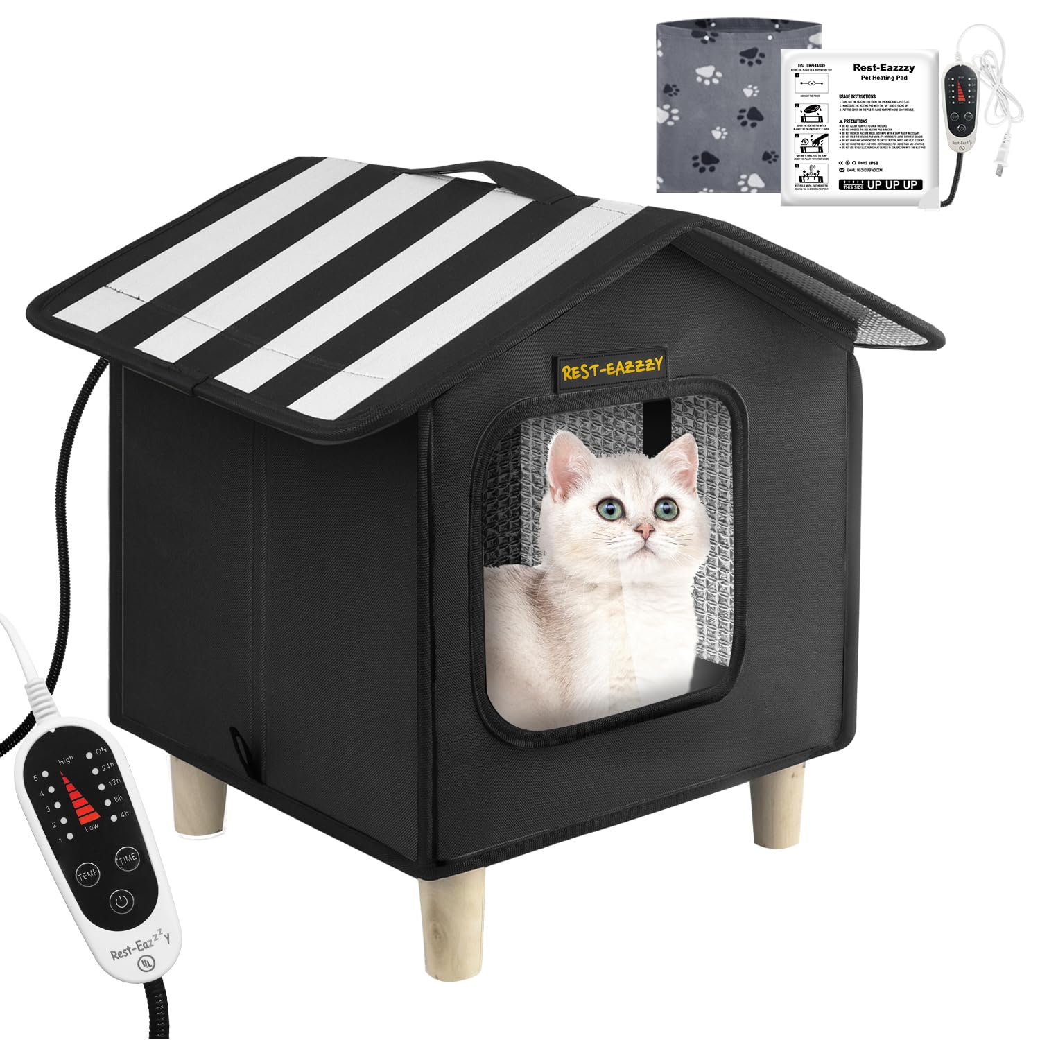 Amazon.com : Rest-Eazzzy Cat House, Outdoor Cat Bed, Weatherproof Cat  Shelter for Outdoor Cats Dogs and Small Animals (Heat Black S) : Pet  Supplies