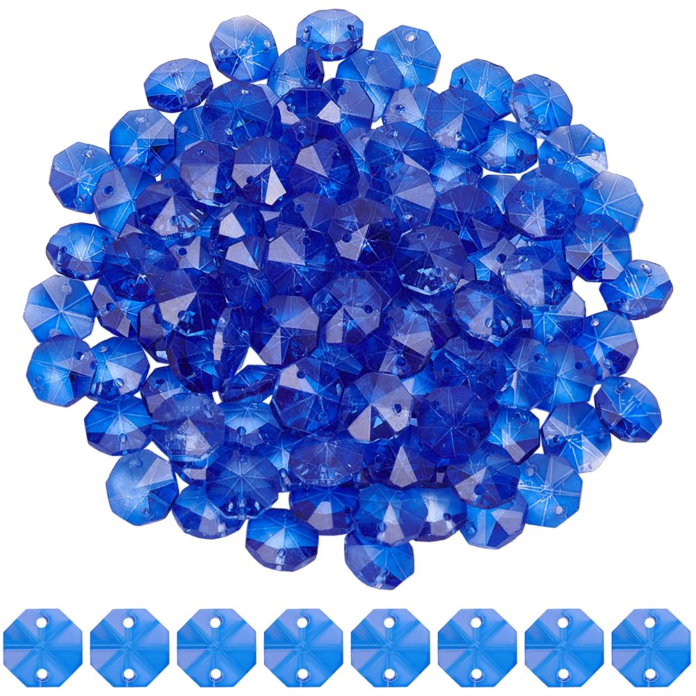 SOFPLATE 120Pcs Blue 14mm Octagonal Crystal Beads Prism Beads Bulk with 2 Holes Crystals Chandelier Replacement Parts Connector Sun Catcher Faceted Spacers for DIY Lamp Hanging Pendant Jewellery DIY — image 1