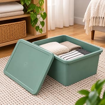 Orret Home 20 Litre Kapaklı Plastik Depolama Kutusu Organizer Kutu Çok Amaçlı Düzenleyici Saklama Kutusu Ev İçi Dolap İçi Oyuncak Kıyafet Banyo Mutfak Organizer Kutusu (Yeşil)