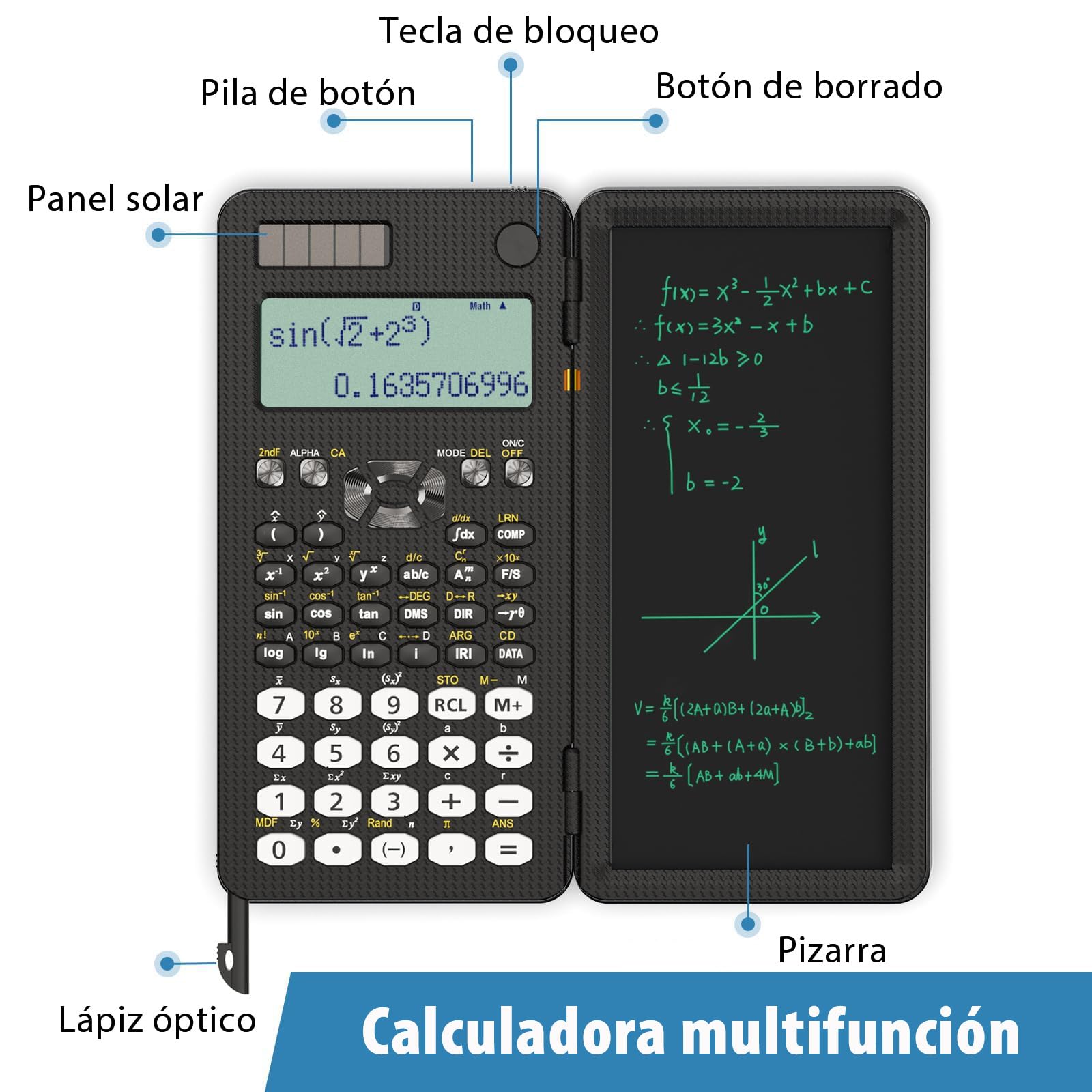 ROATEE-Calculadora cientifica con Bloc de Notas, calculadoracientifica de Oficina 82 MS, Funciona con energia Solar y bateriacalculadora cientifica Plegable de 6.5 Pulgadas