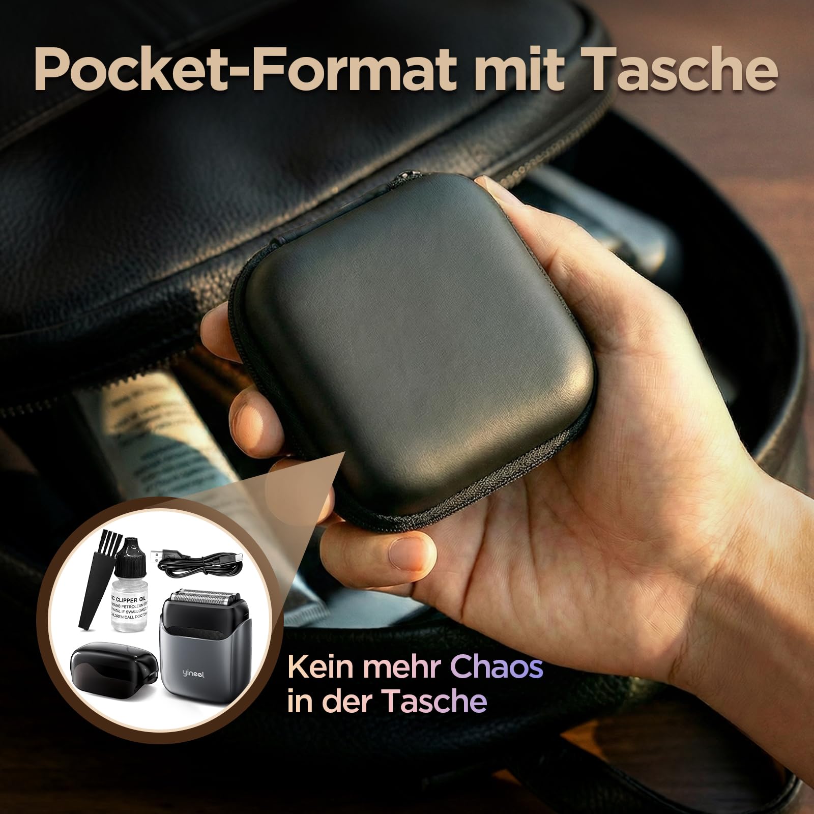 Elektrorasierer Herren, Yineel VT100 Folienrasierer Herren mit 3 schwebenden Köpfen, Mini Rasierer Herren Elektrisch IPX7 wasserdicht, Tragbarer USB mit Premium Case, für Gesicht,Bart und Reisen