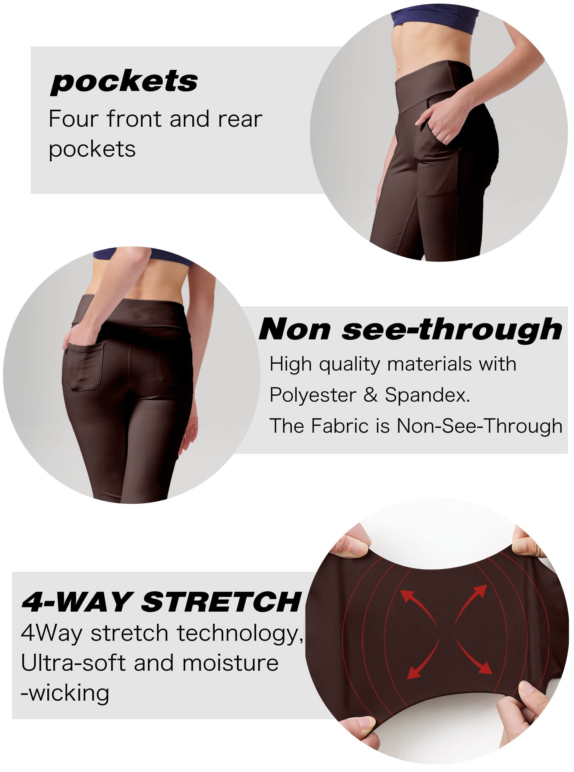 LaiEr Pantaloni da Yoga da Donna con 4 Tasche Pantaloni da Lavoro a Vita Alta 4 Vie Stretch Controllo Pancia Pantaloni Lunghi Svasati, (2 Tasche Laterali e Posteriori),