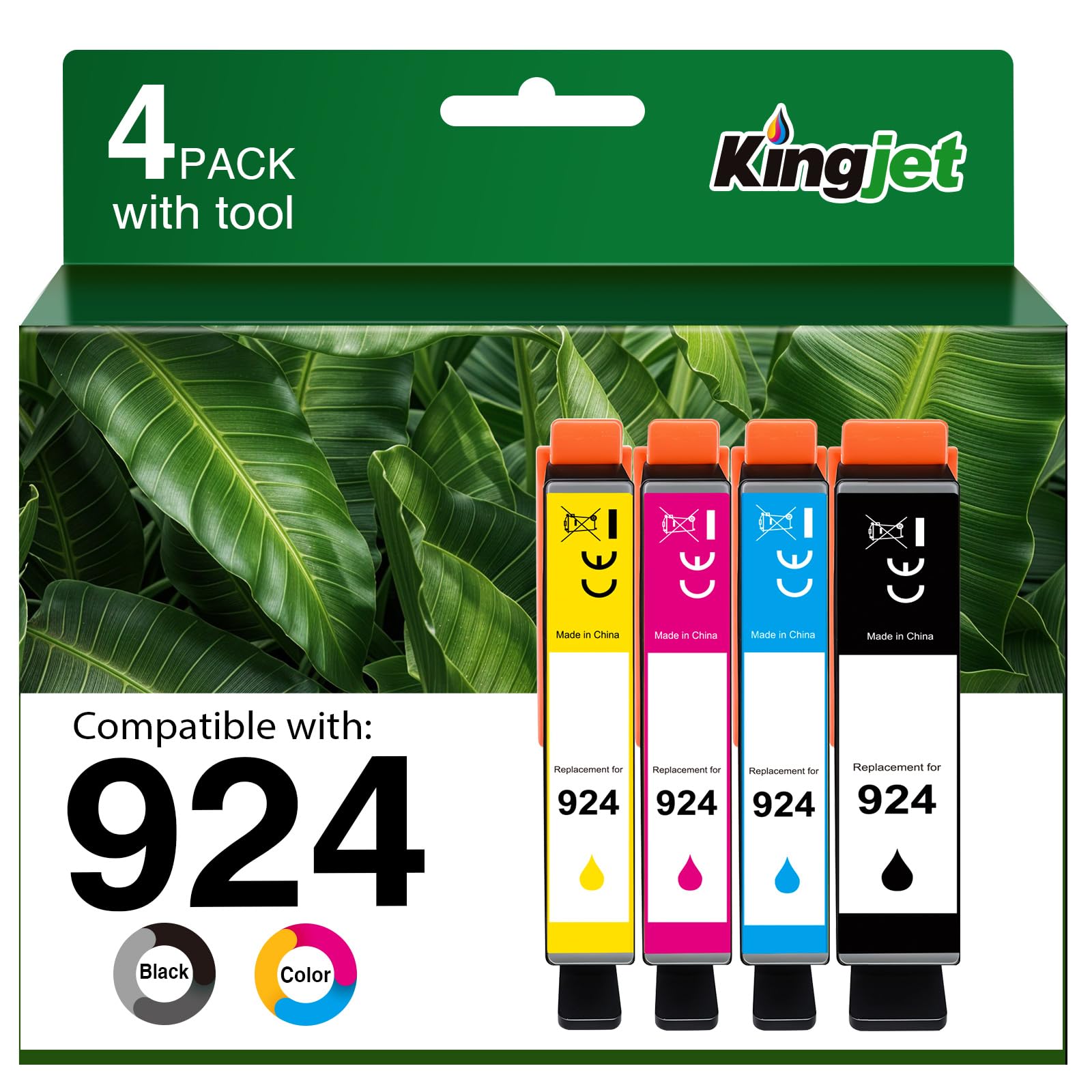 KINGJET 924 cartucce d'inchiostro compatibili con cartucce 924 multipack per OfficeJet Pro 8120 OfficeJet Pro 8122e 8124e 8125e 8134e 8135e 8132e All-in-One (senza chip)