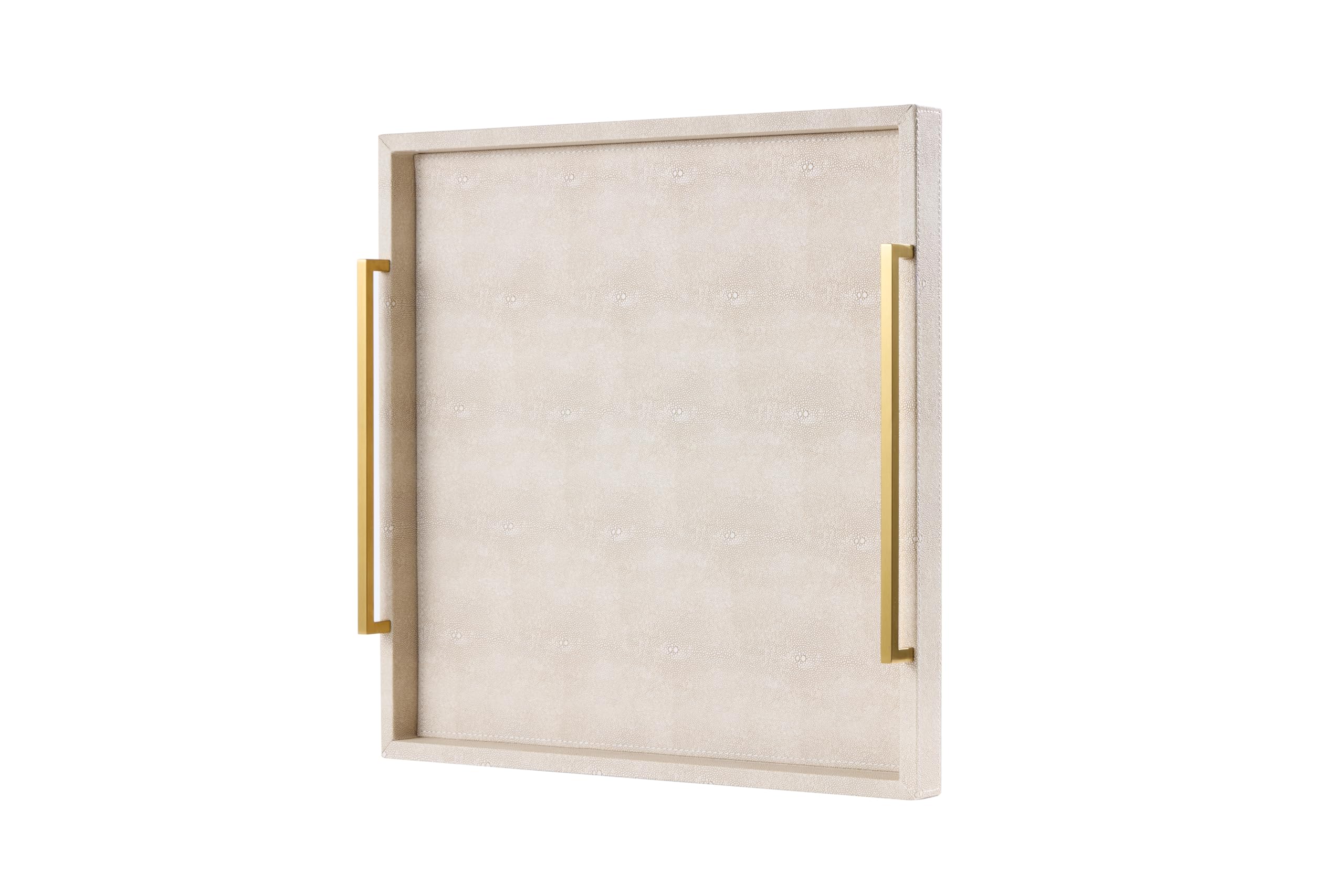 24"x24" oversized square ottoman tray for living room, extra large ivory shagreen leather decorative tray for coffee table,wooden serving trays for dinner party (ivory -gold handle, 24")