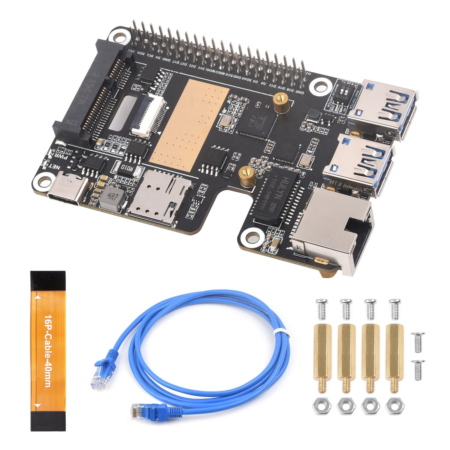 Waveshare PCIe to MiniPCIe/Gigabit Ethernet/USB 3.2 Gen1 Hat+ Compatible with Raspberry Pi 5, Supports Multiple OS and MiniPCIe Interface 4G Module (Without SIM7600G-H-PCIE),High-Speed Networking