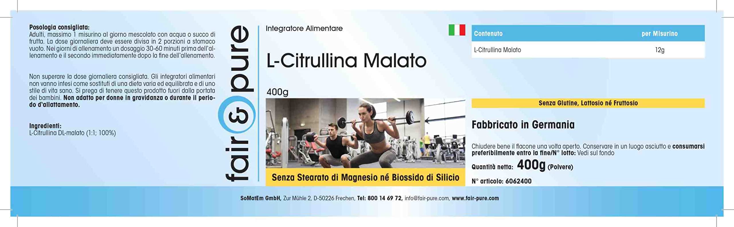 Fair & Pure® - L-Citrulline Malate - 400 g de poudre - 100% substance pure sans additifs