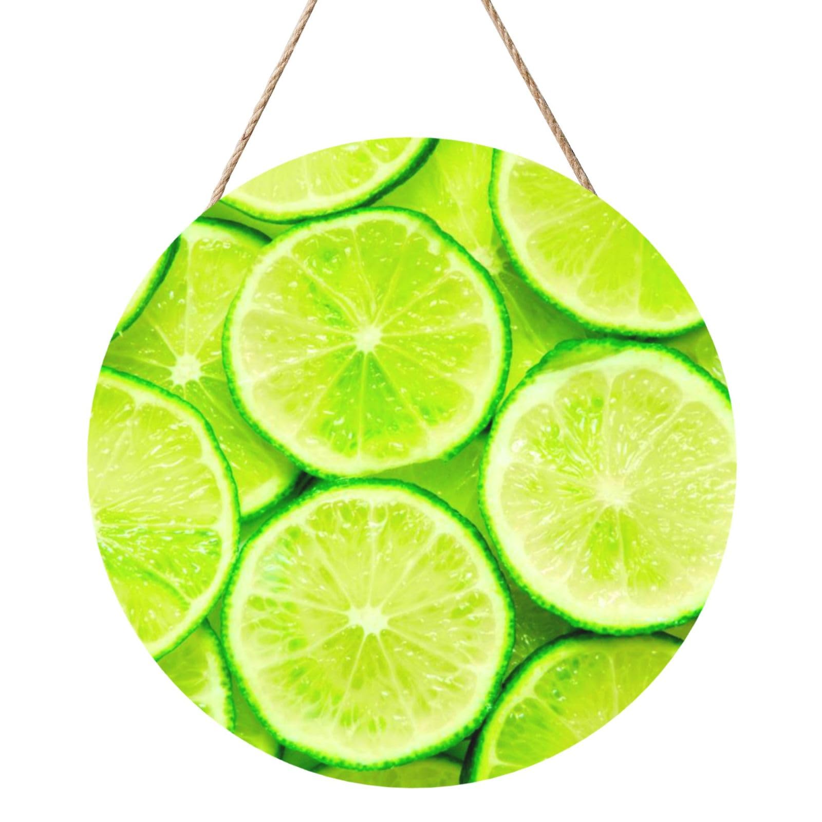 InOmak Green Lemon, Round Wood Panel Painting 12 in, Wall Hanging Painting For Home