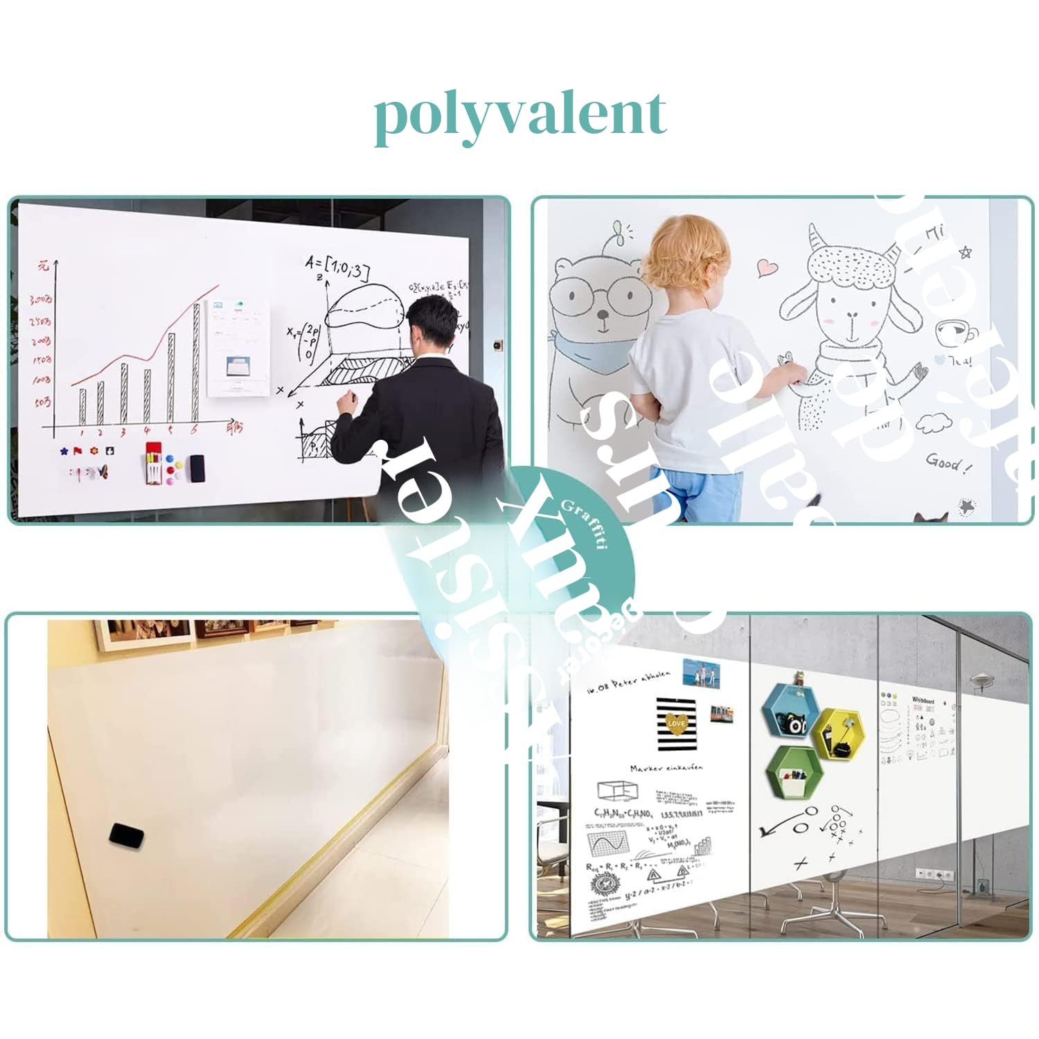 Papier Tableau Blanc Magnétique, 90×180cm Adhesif Tableau Blanc Effacable Autocollant, Avec Marqueur et Effaceur Magnétique, Tableau Aimanté Mural Film pour surfaces lisses, Pour l'école