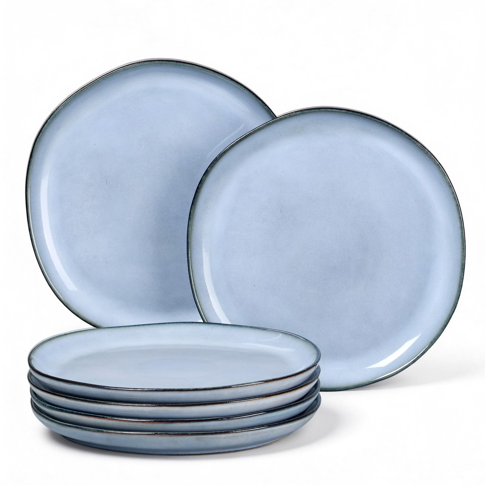 Joyfair Irregular Stoneware Dessert Plates Set of 6, Lakeside Mist Blue