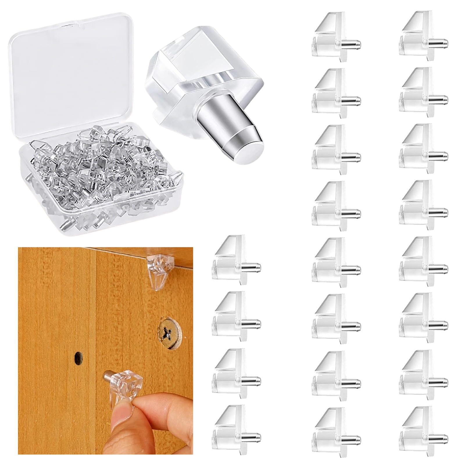 20 Pack 5mm Shelf Support Pegs, Clear Plastic Replacement Pins,Support Cabinet Shelf Pins,for Cabinet, Bookshelf, and Furniture