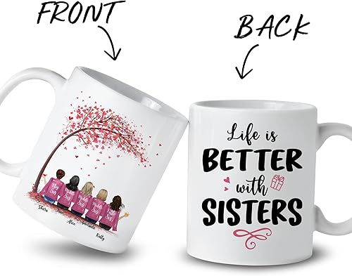 Miniatura 41 de Gossby Taza de café personalizada para hermana, regalo personalizado de 3 hermanas con diseño, nombre, cumpleaños, Navidad, amistad con temática 3