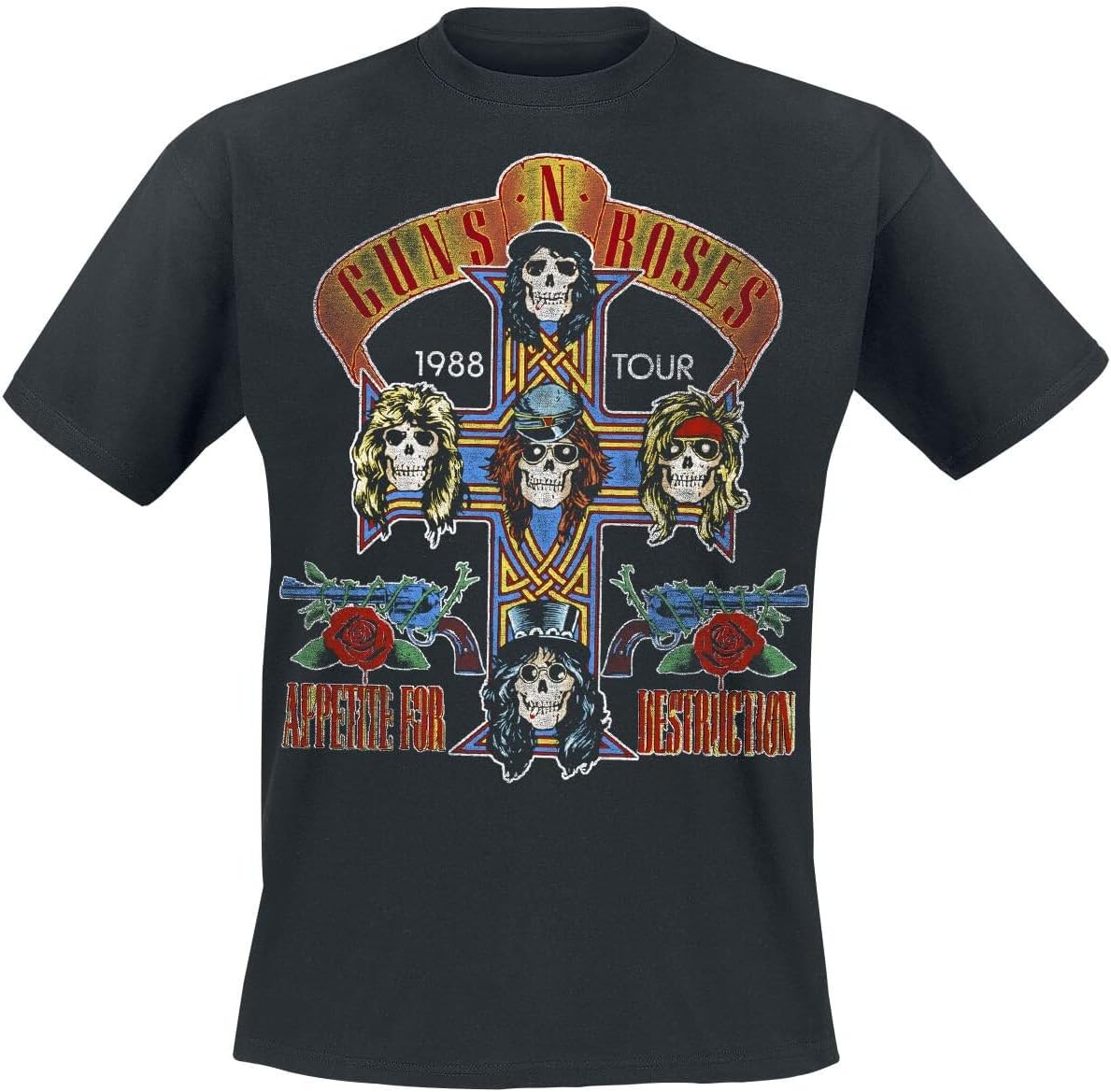 Guns N Roses Tour 1988 Men T-Shirt Black L, 100% Cotton, Regular Apparel