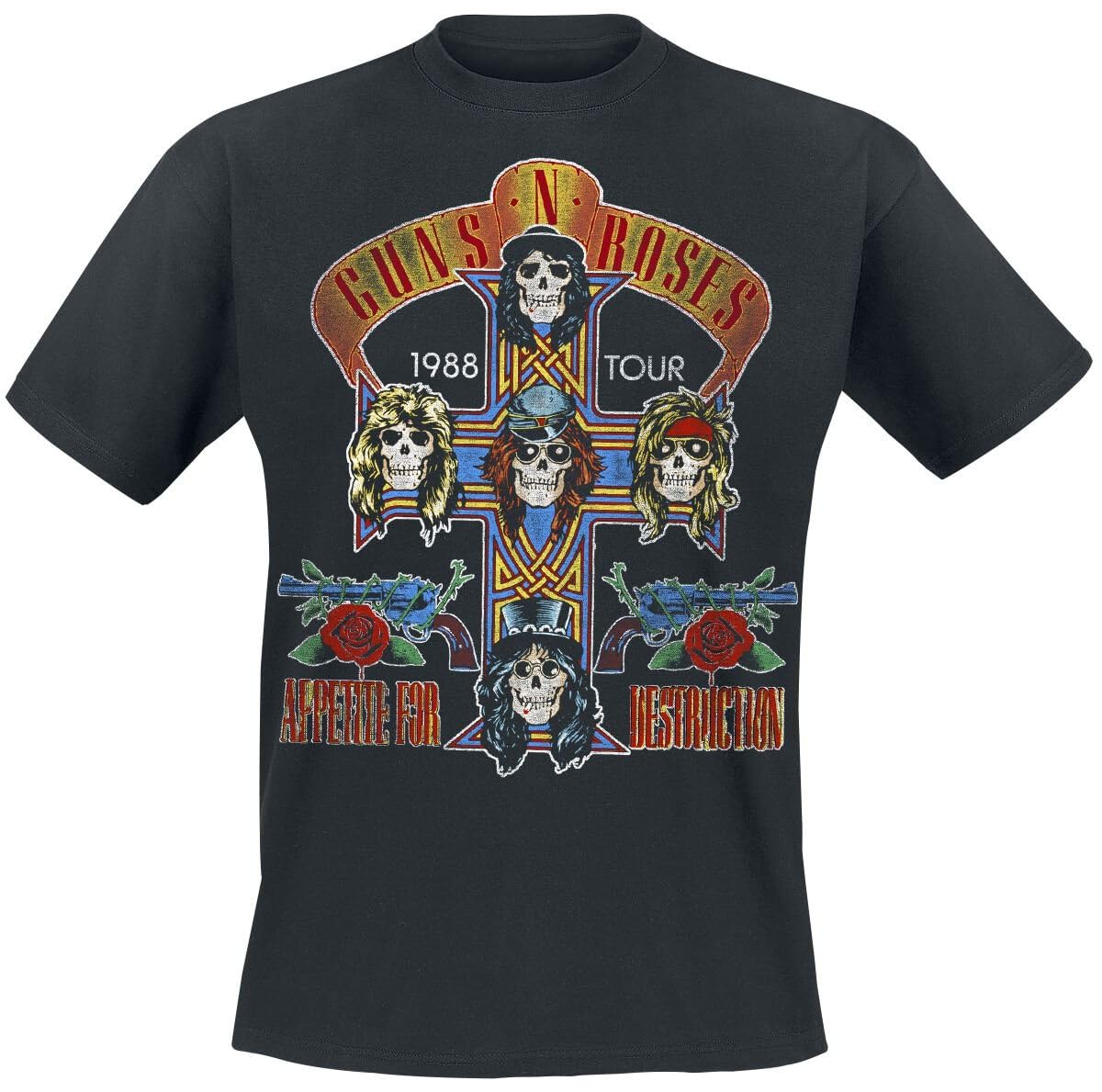 Guns N Roses Tour 1988 Men T-Shirt Black L, 100% Cotton, Regular Apparel