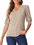 Sweater Tops for Women Puff Short Sleeve V Neck Trendy Business Casual Summer t Shirt Blouses