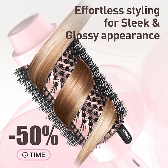 1.77 Inch Thermal Brush, Round Heated Hot Brush Blowout Ionic, Curling Brushes for All Hair, 2 Temperature Setting, Universal Voltage for Travel, Dual PTC, Not for Blow Drying, Pink
