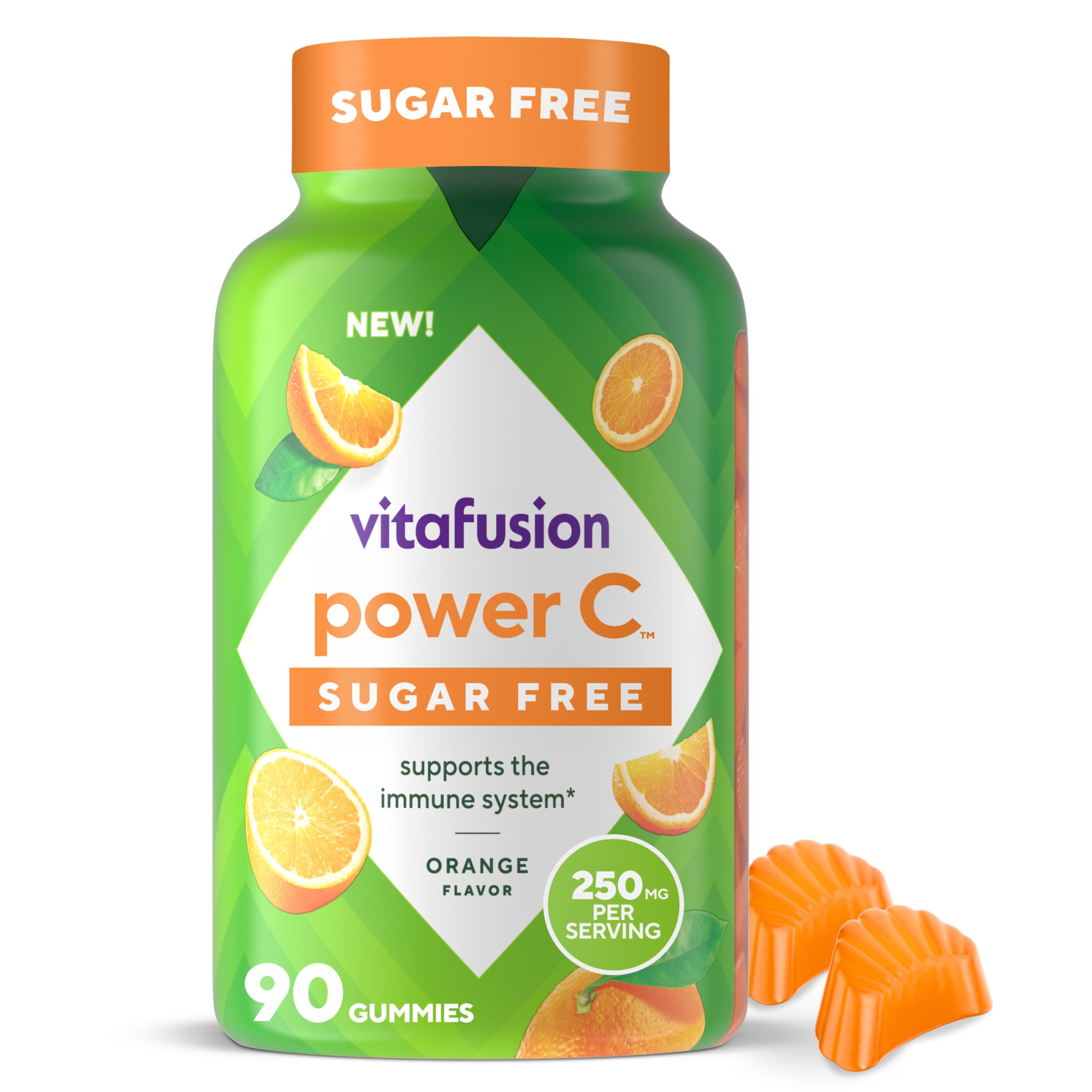 VITAFUSION Sugar Free Power C Vitamin C Gummies, Daily Adult Vitamins for Immune System Support (1), Orange Flavor, 90 Count