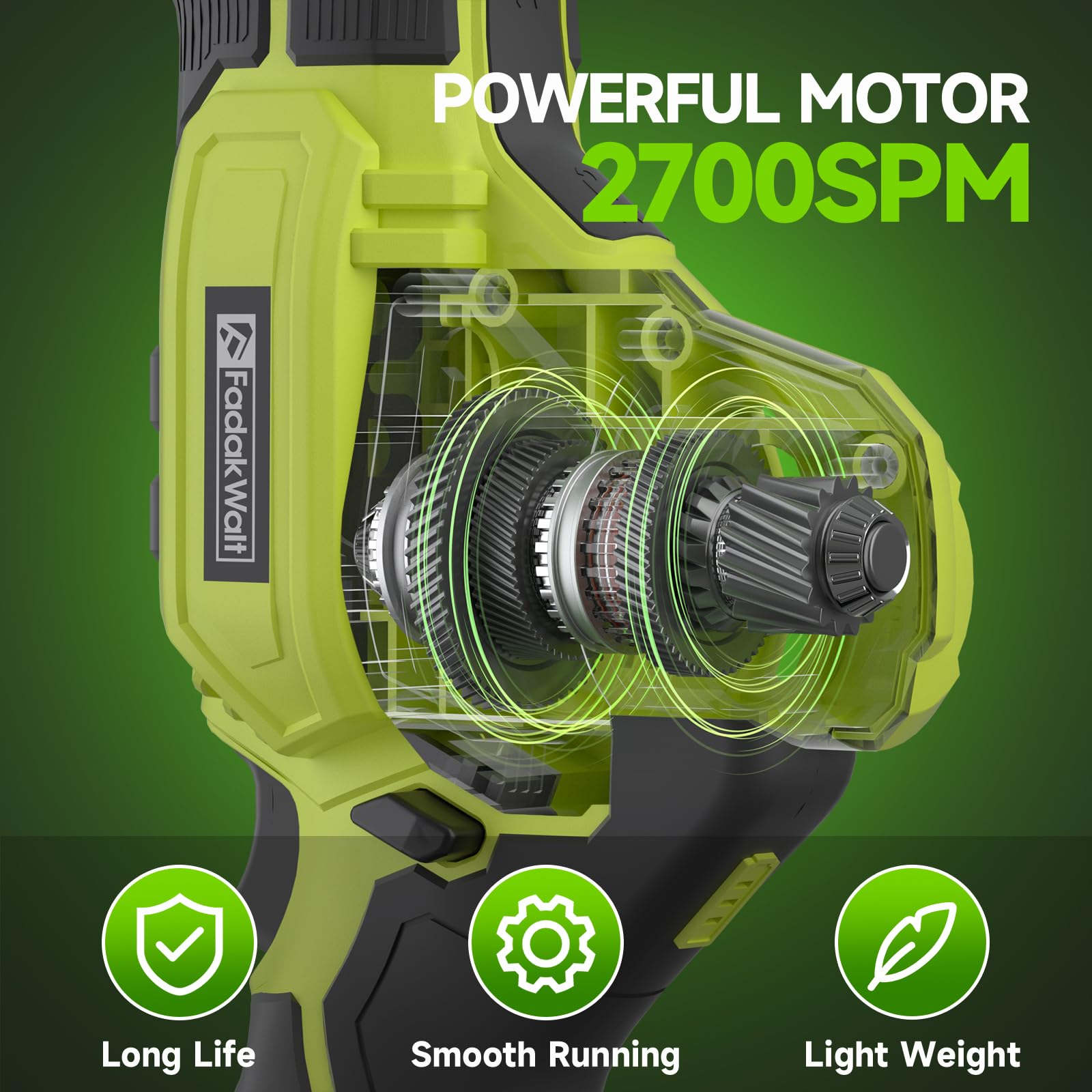 Scie Sabre Sans Fil,FADAKWALT 12V Scie Egoîne Electrique sans Fil Vitesse Variable 0-2700RPM,vert scie sabre sans fil avec batterie 2 * 2.0Ah&Chargeur,4 Lame Idéal pour Coupe de Bois,Branches,Métal