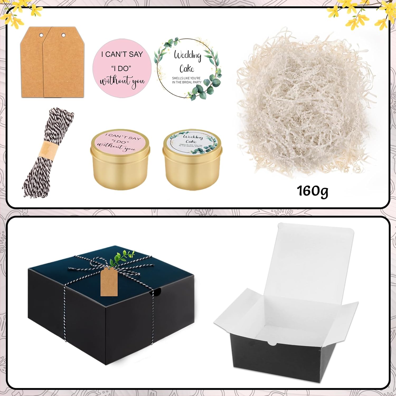 CITYCHALET 73Pcs Bridesmaid Gifts Set of 6 Black,Maid of Honor Proposal Gift Boxes Set,Cosmetic Bag Scented Candle Jewelry Box Metal Hair Clip Knot Bracelet Bachelorette Party Bridal Shower