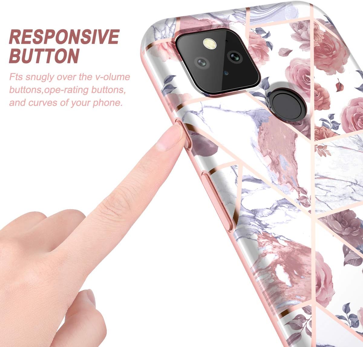 SURITCH for Google Pixel 5 Case, [Built-in Screen Protector] Pixel 5 Cover Natural Marble Full-Body Protection Shockproof Rugged TPU Bumper Protective Case for Google Pixel 5 5G 2020 (Rose Marble)