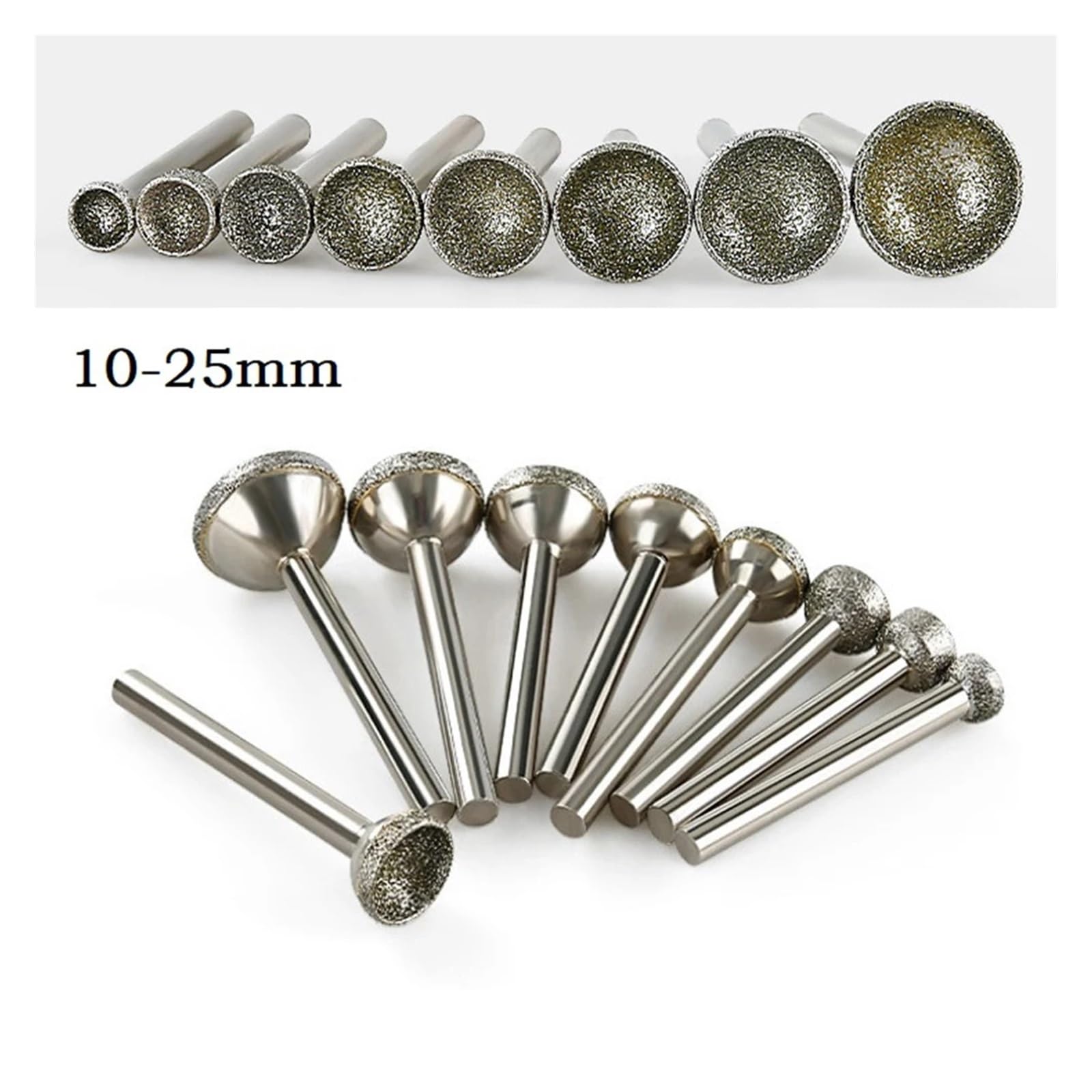 1pc 10-25mm Diamant Schleifen Kopf Schleifstifte 6mm Schaft Sphärische Konkaven Jade Carving Grate for rotierenden Werkzeuge