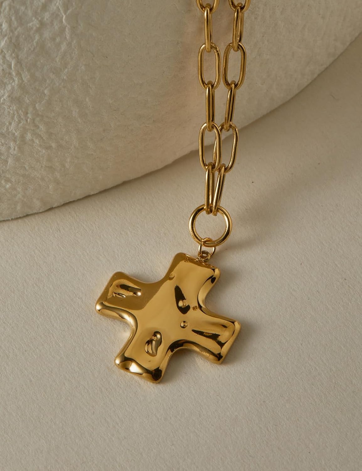 Chunky Gold Cross Necklace Jewelry for Women Trendy, Statement Paperclip Cross Pendant Non Tarnish Necklaces for Women Gift Christian Religious Baptism, Stainless Steel hammered cross - Image 5