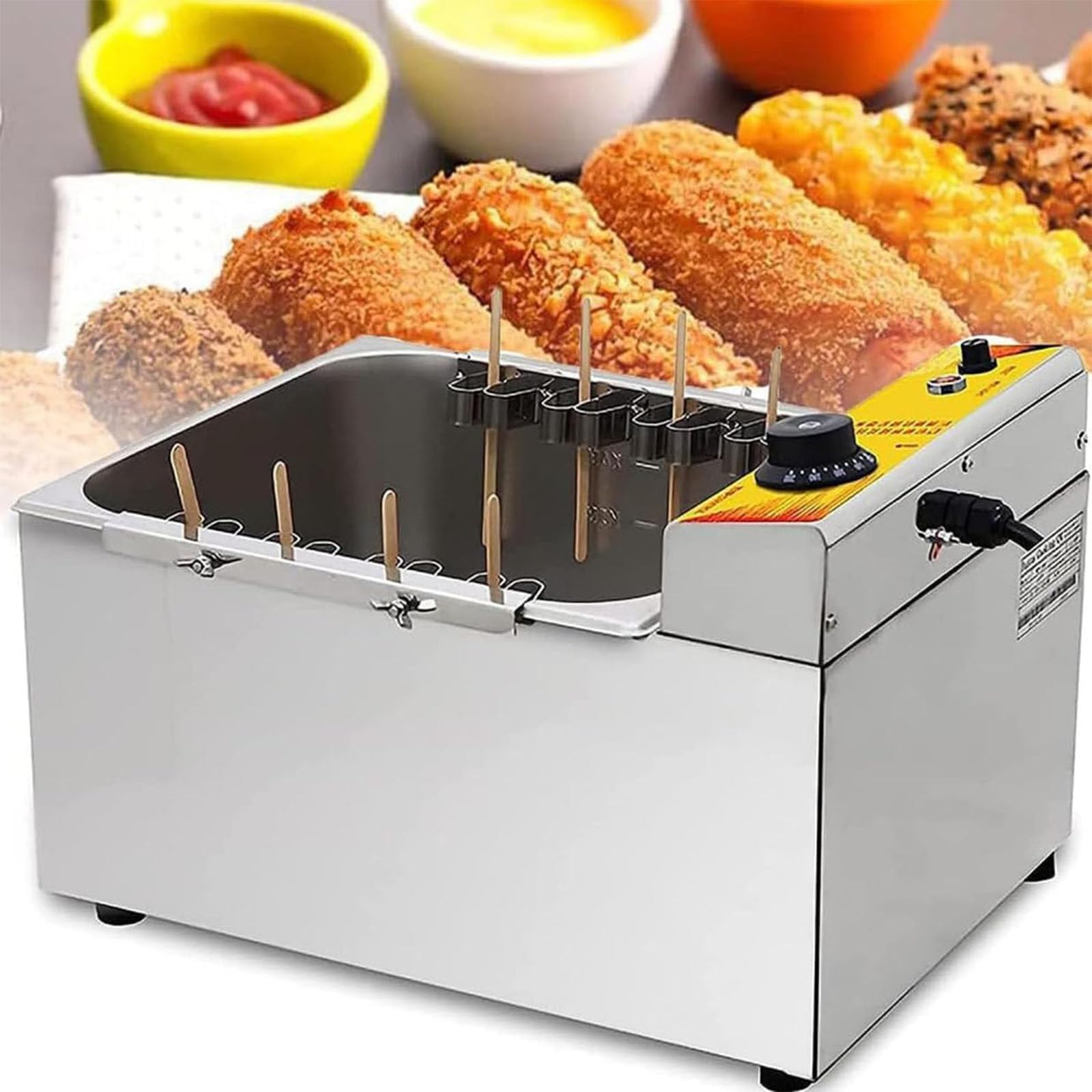 IUokLU Commercial Electric Deep Fryer with Adjustable Temperature Control for Hot Dogs and Sausages